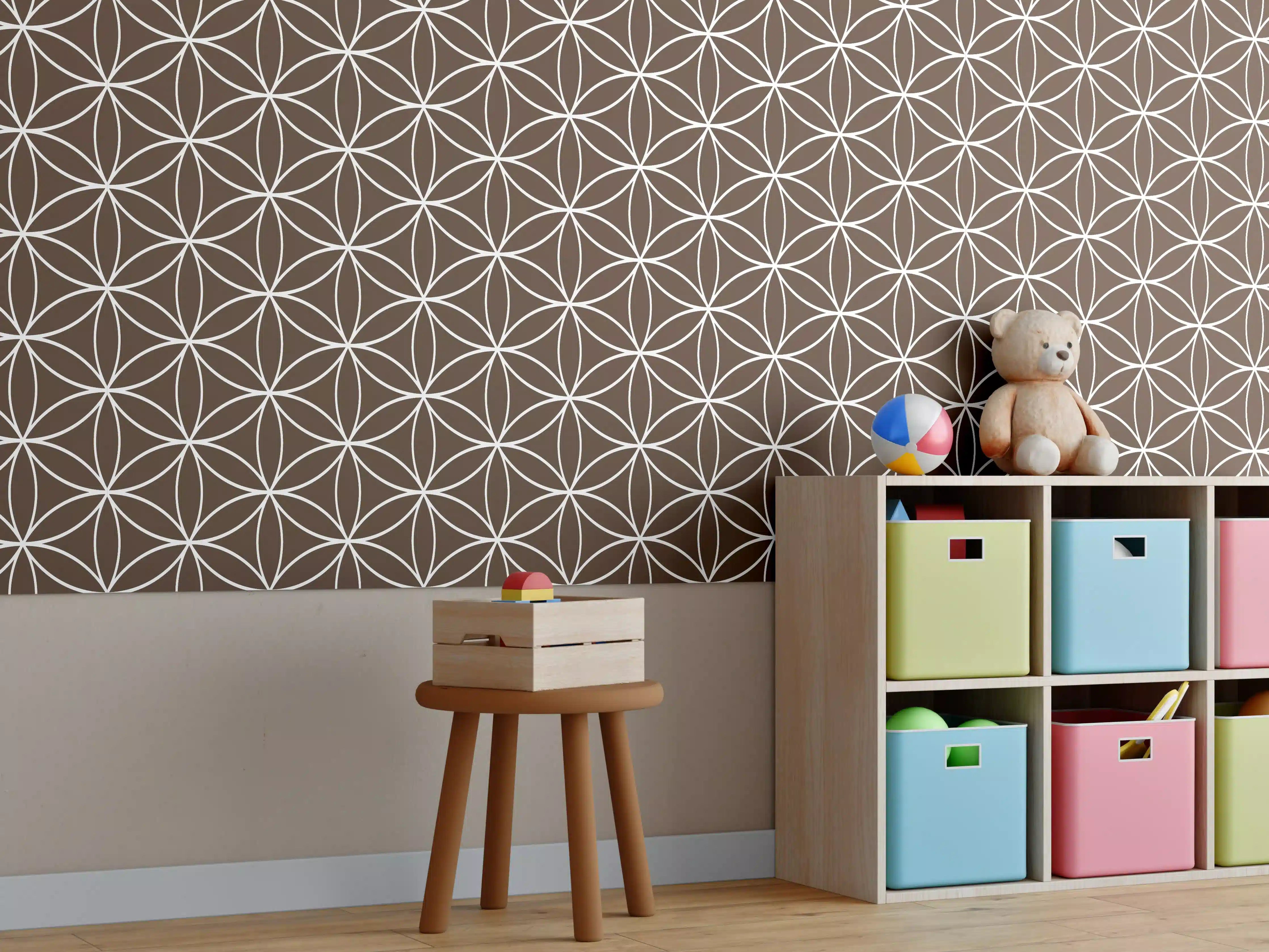 Kinderzimmer Wandgestaltung - Geometrische Fliesen in warmem Braun