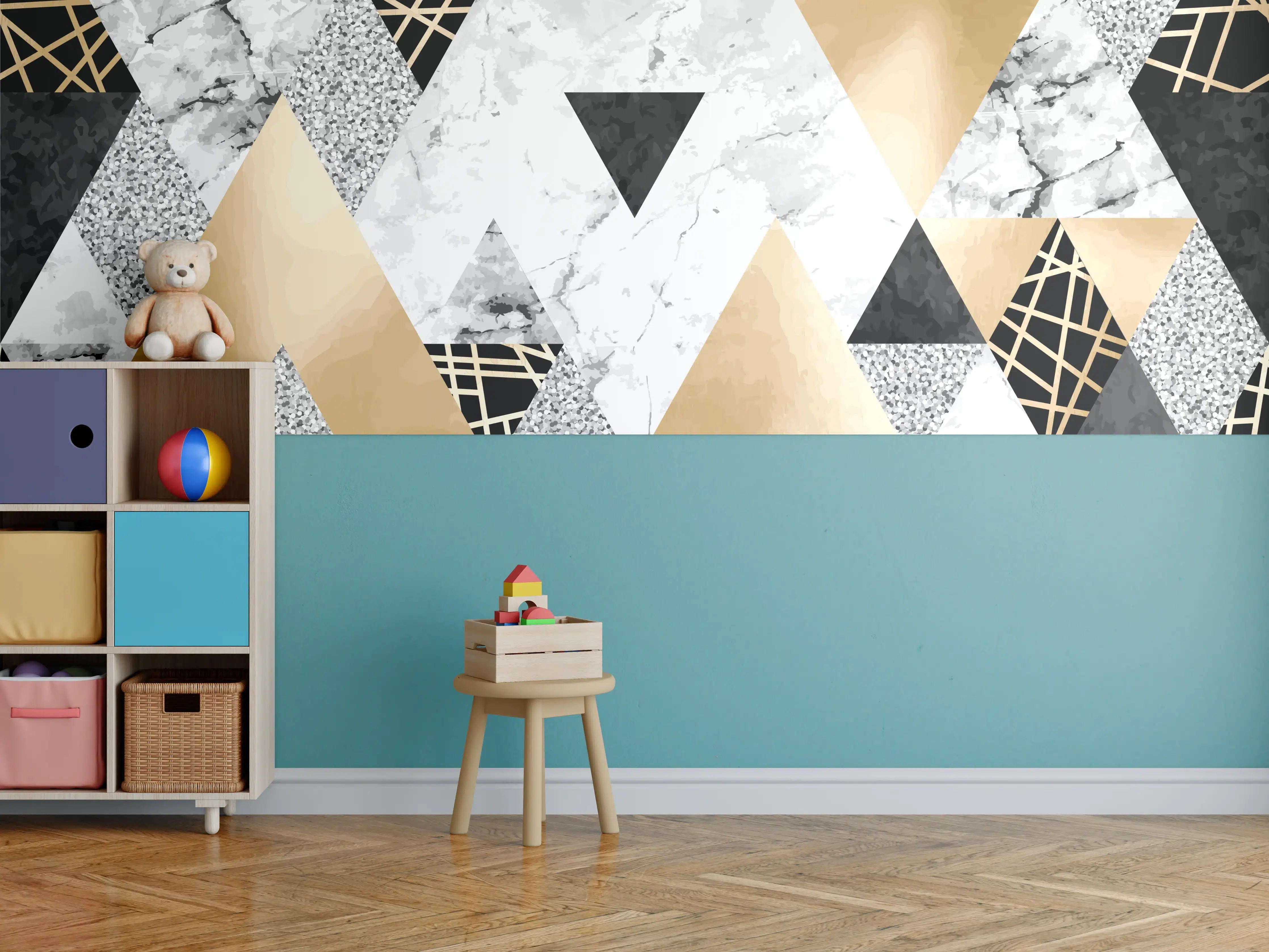 Kinderzimmer Wandgestaltung - Geometrische Gold-Schwarz-Weiß-Muster