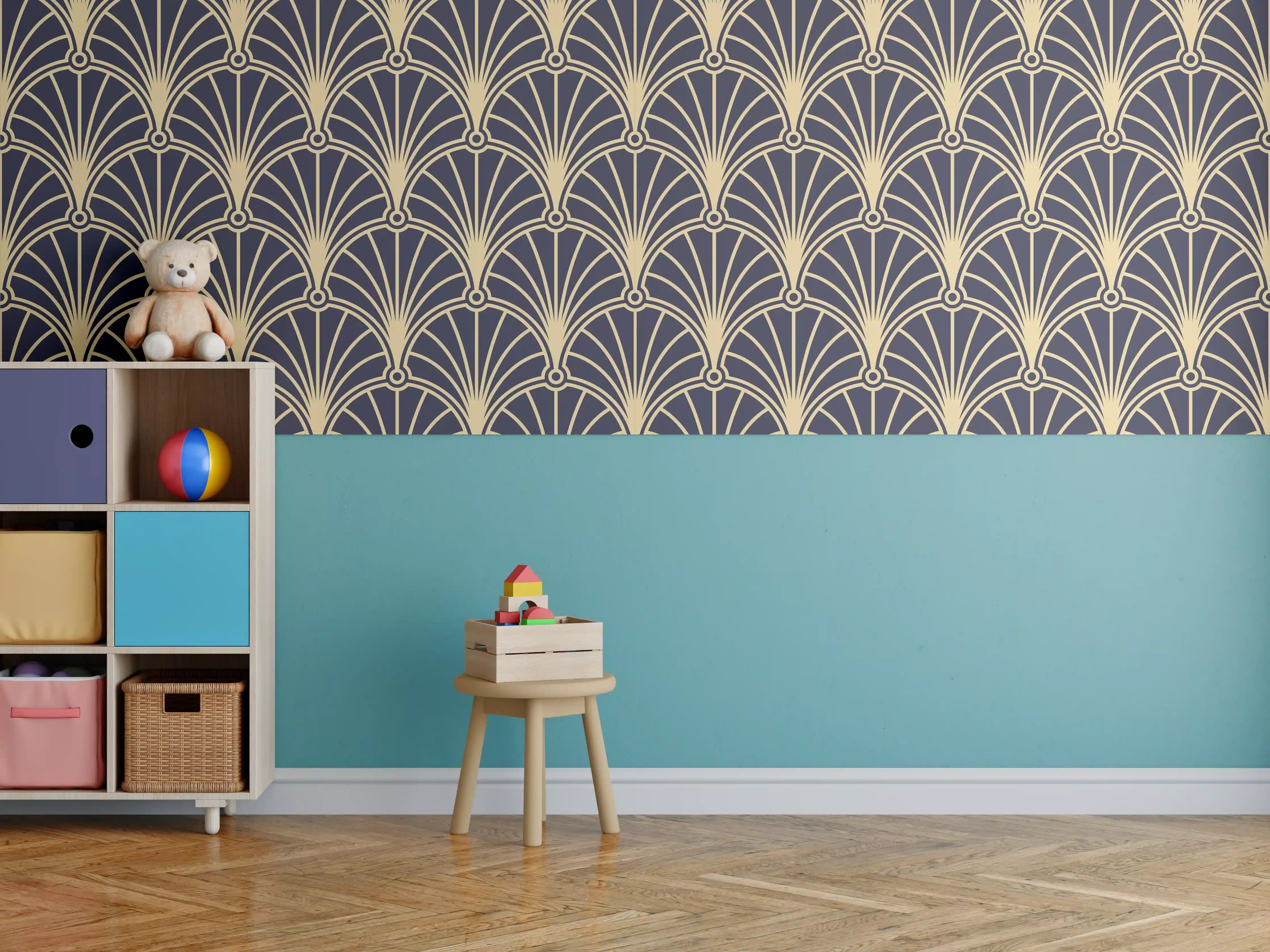Kinderzimmer Wandgestaltung - Geometrische Goldmuster Tapete