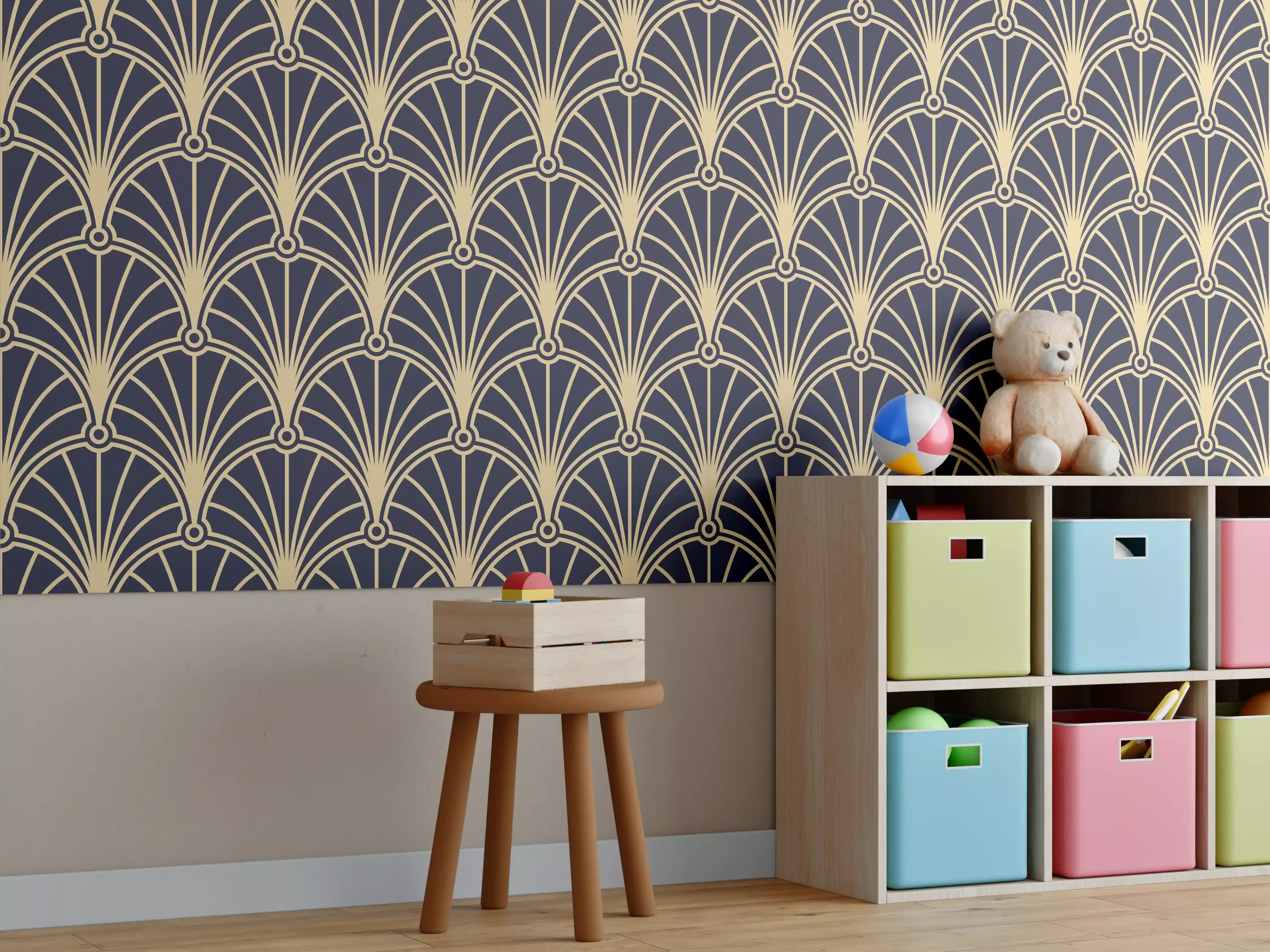 Kinderzimmer Wandgestaltung - Geometrische Goldmuster Tapete