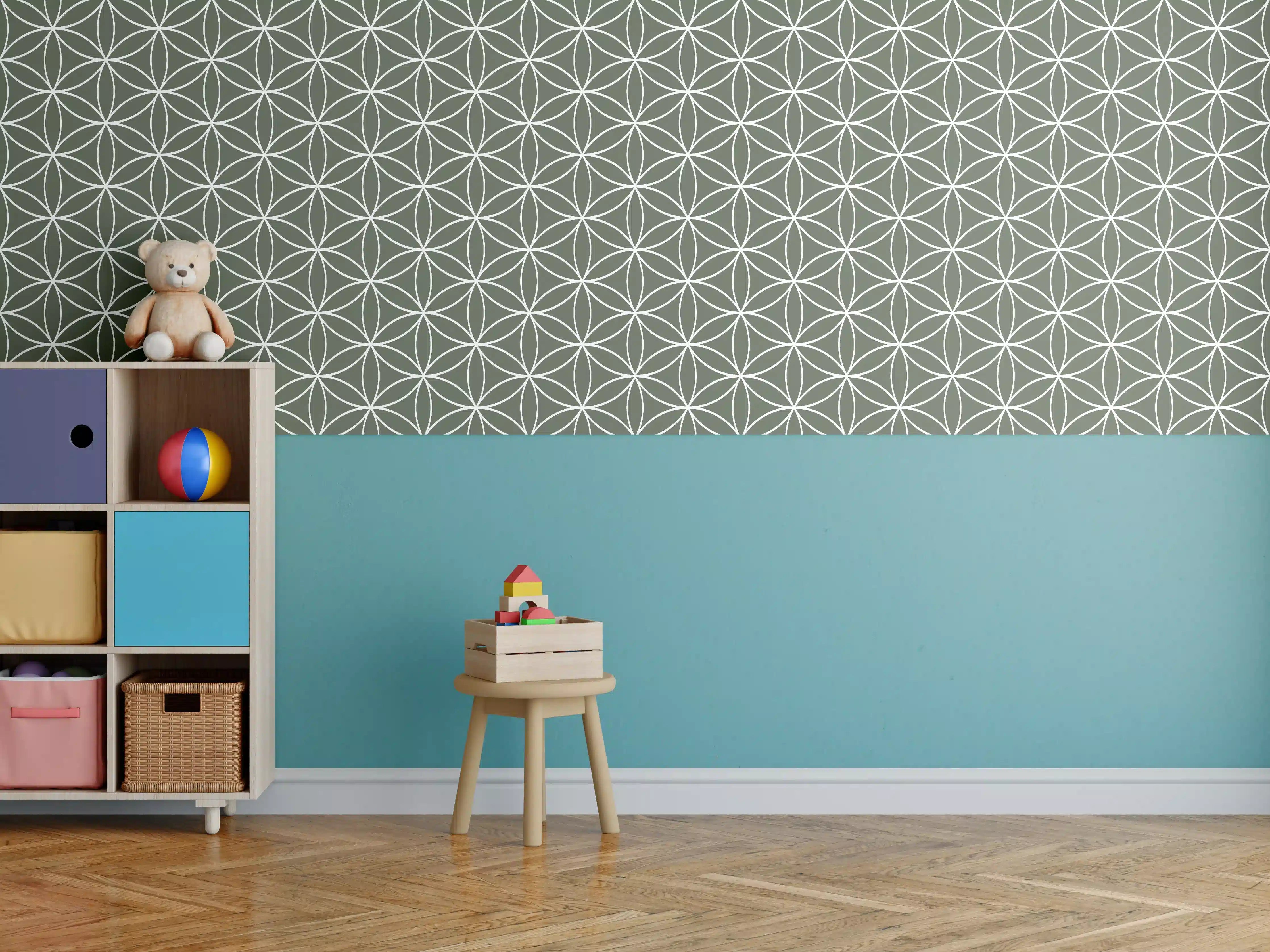 Kinderzimmer Wandgestaltung - Geometrische Grünvielfalt