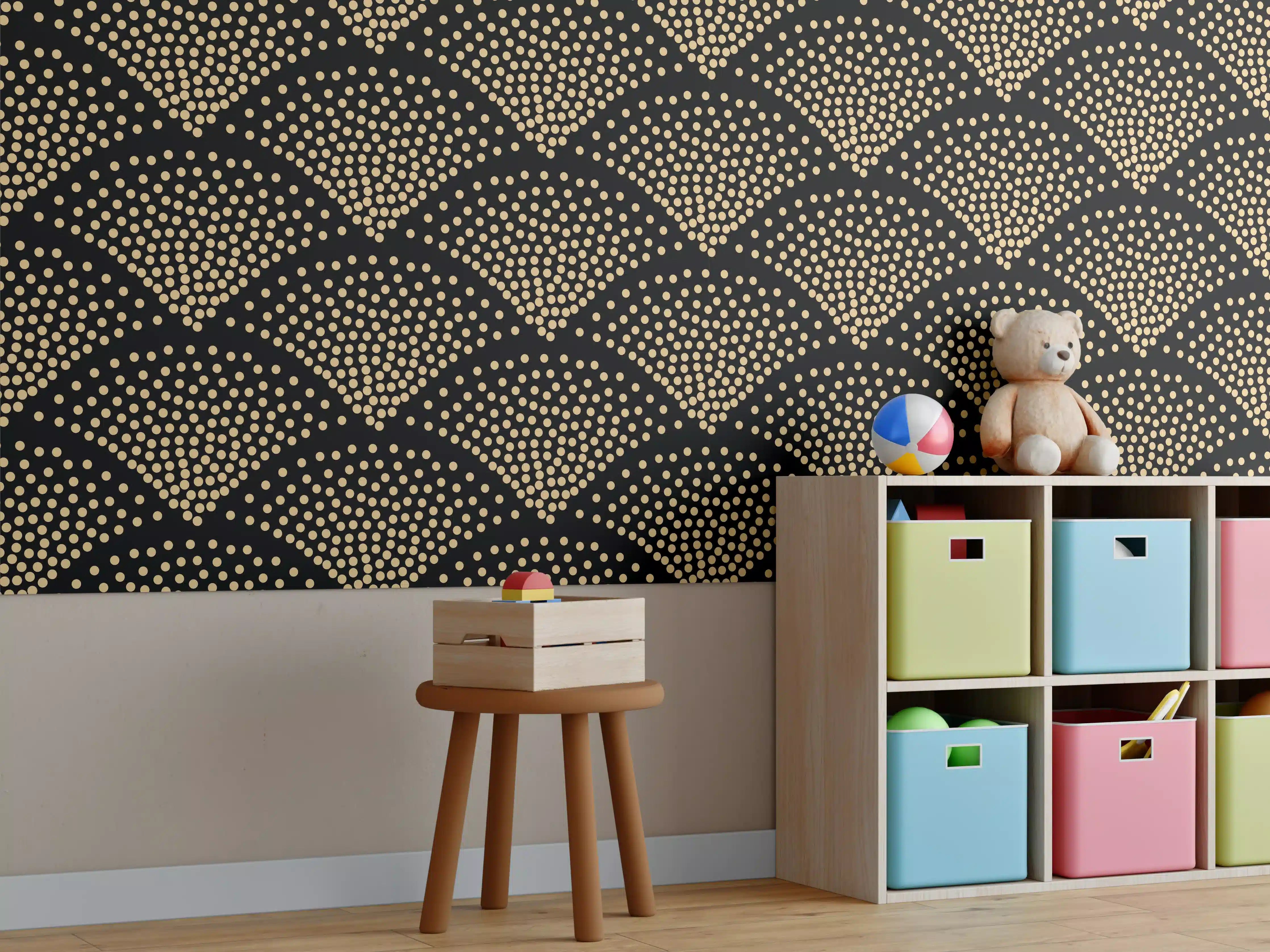 Kinderzimmer Wandgestaltung - Geometrische Schwarz-Gold-Musterung