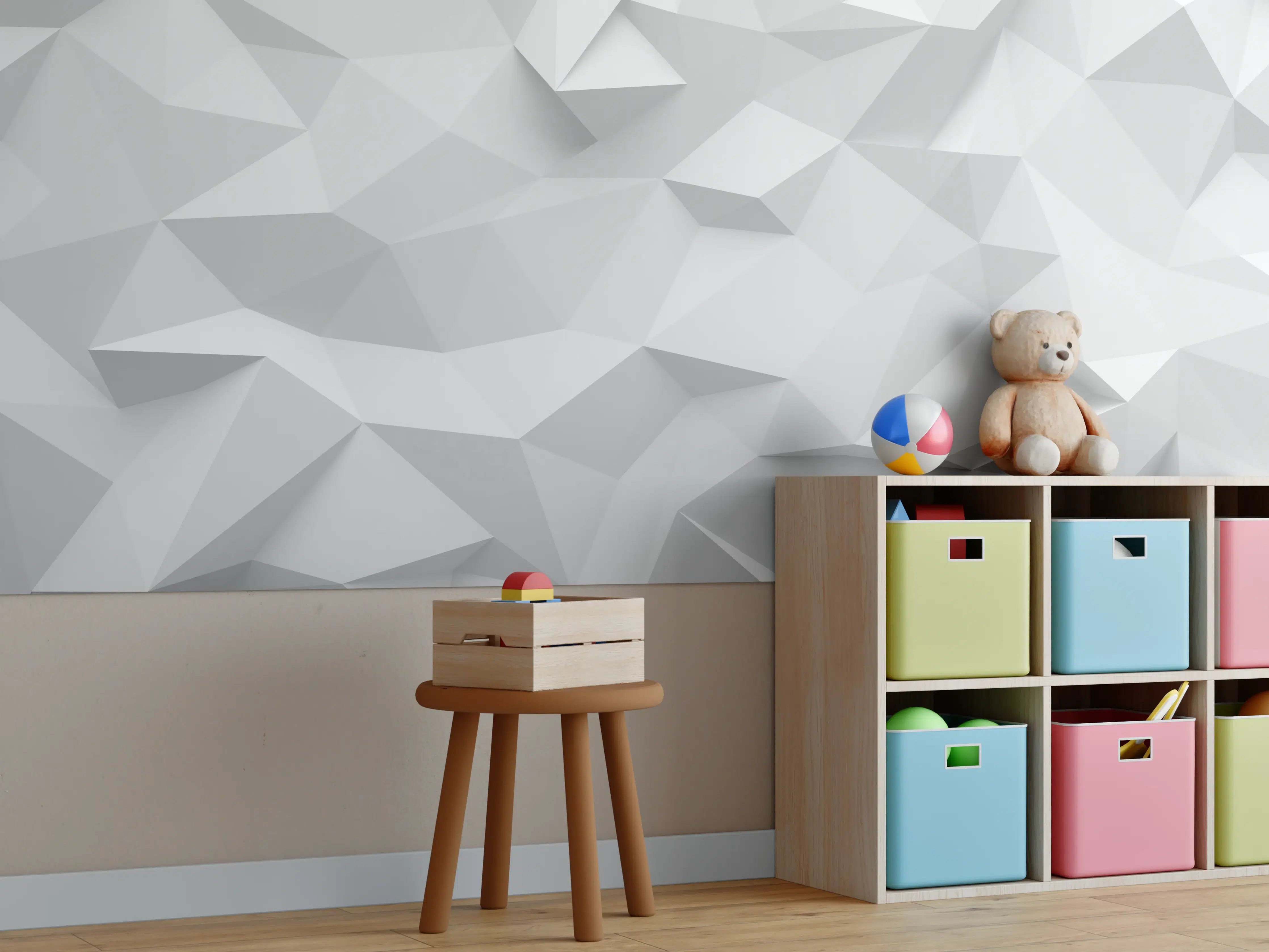Kinderzimmer Wandgestaltung - Geometrische Weiß-Grau Textur