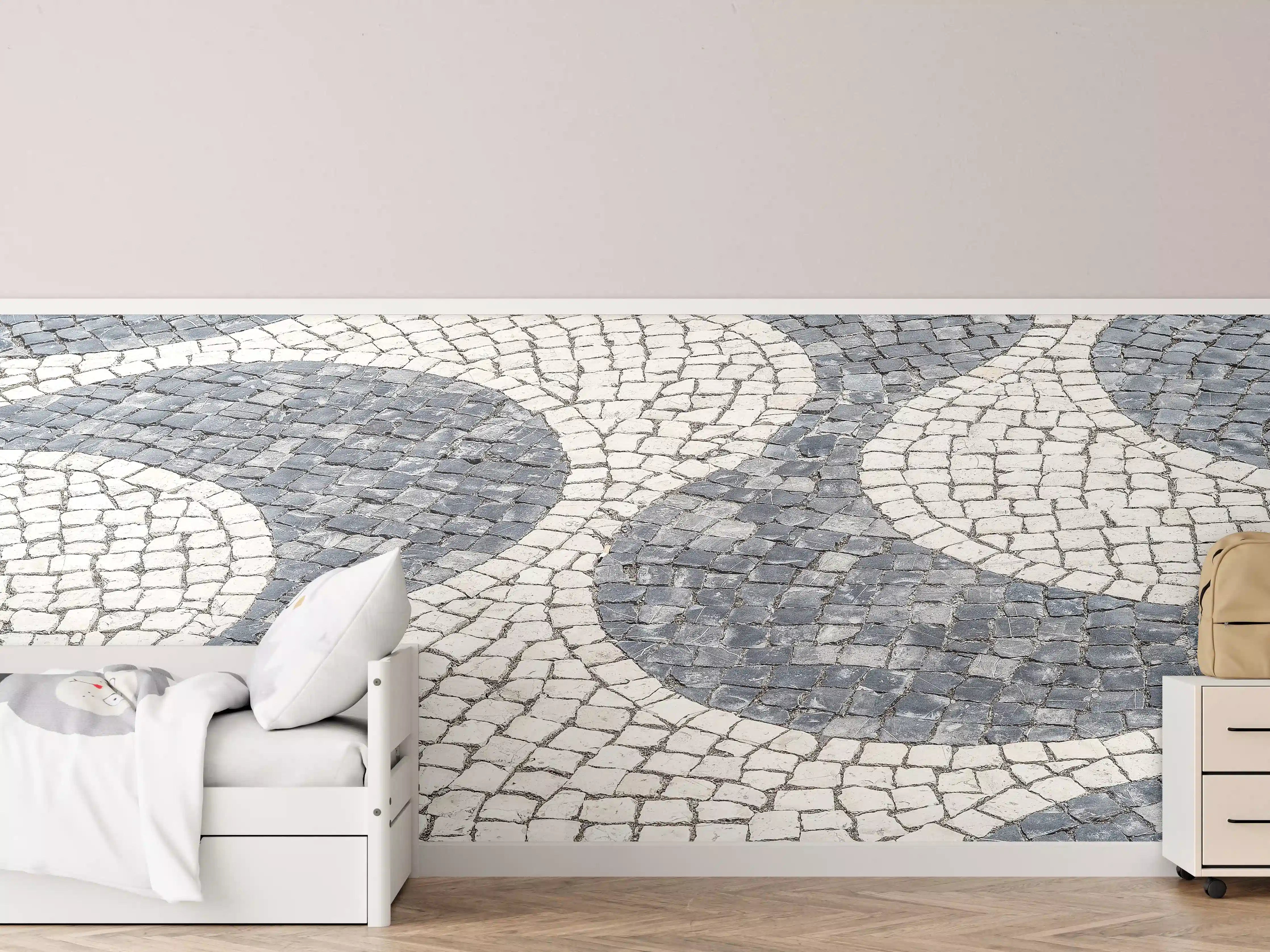 Kinderzimmer Wandgestaltung - Geometrische Weiß-Schwarz-Mosaik