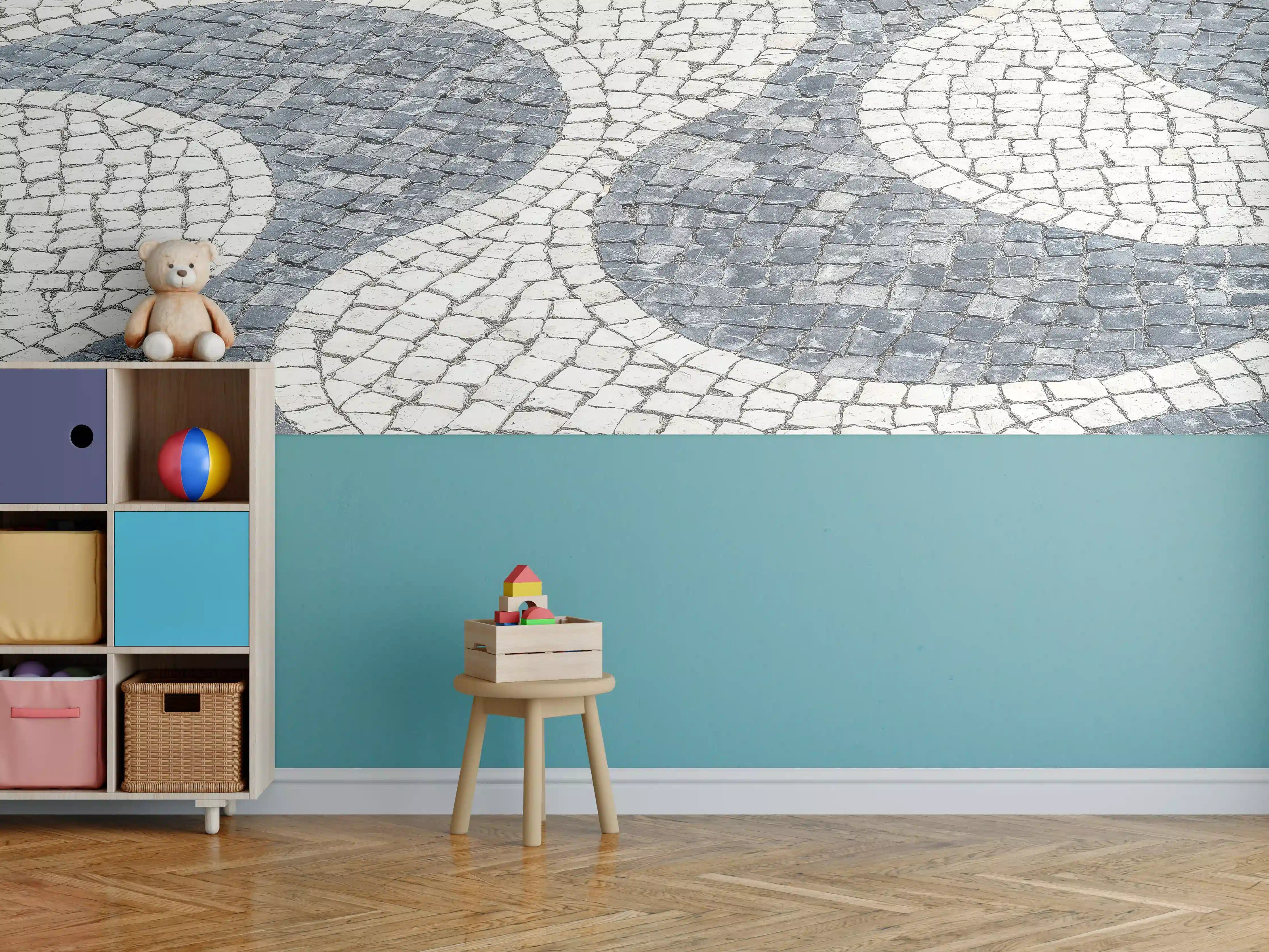 Kinderzimmer Wandgestaltung - Geometrische Weiß-Schwarz-Mosaik