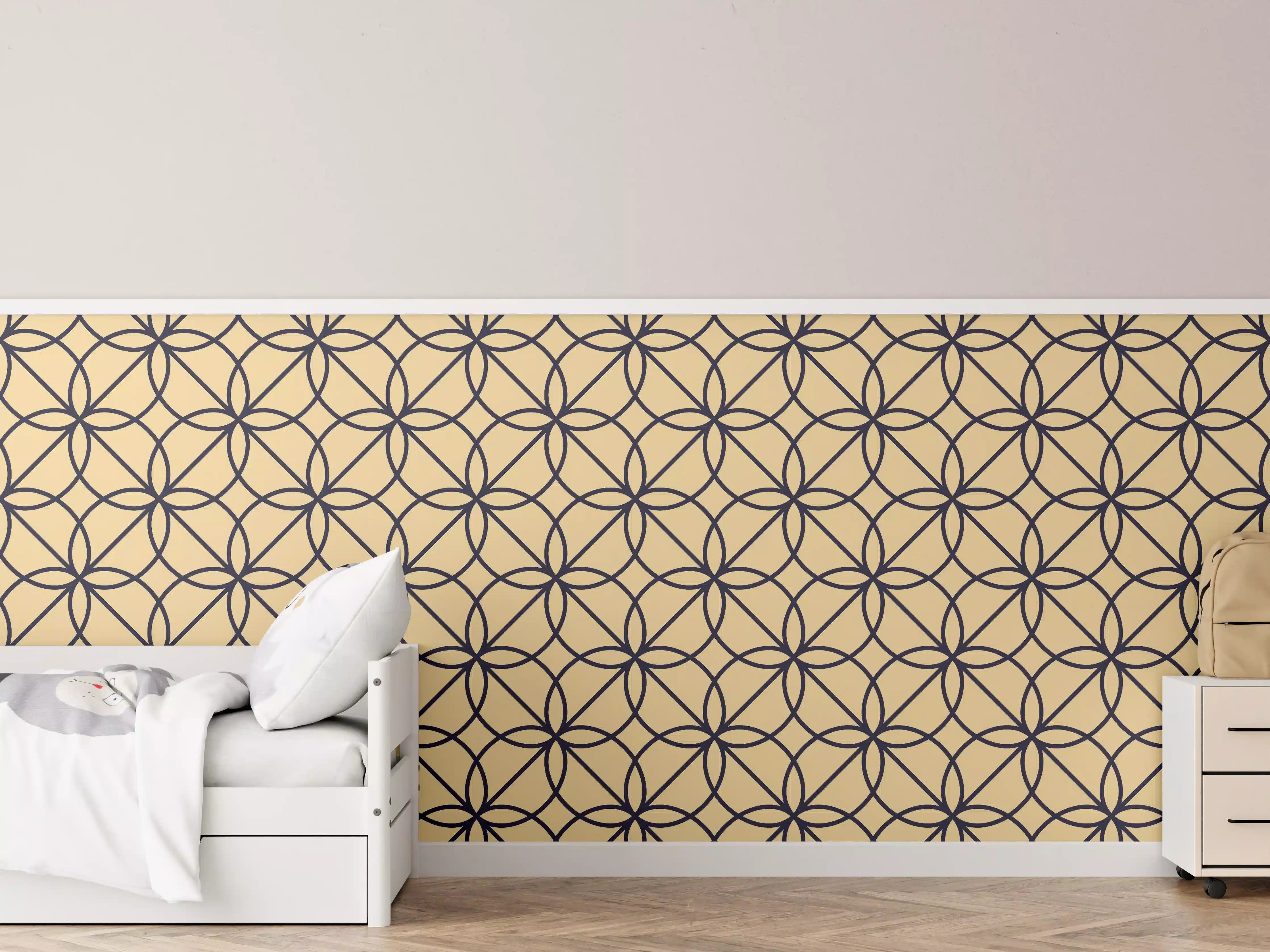 Kinderzimmer Wandgestaltung - Geometrisches Gelb-Schwarz Muster