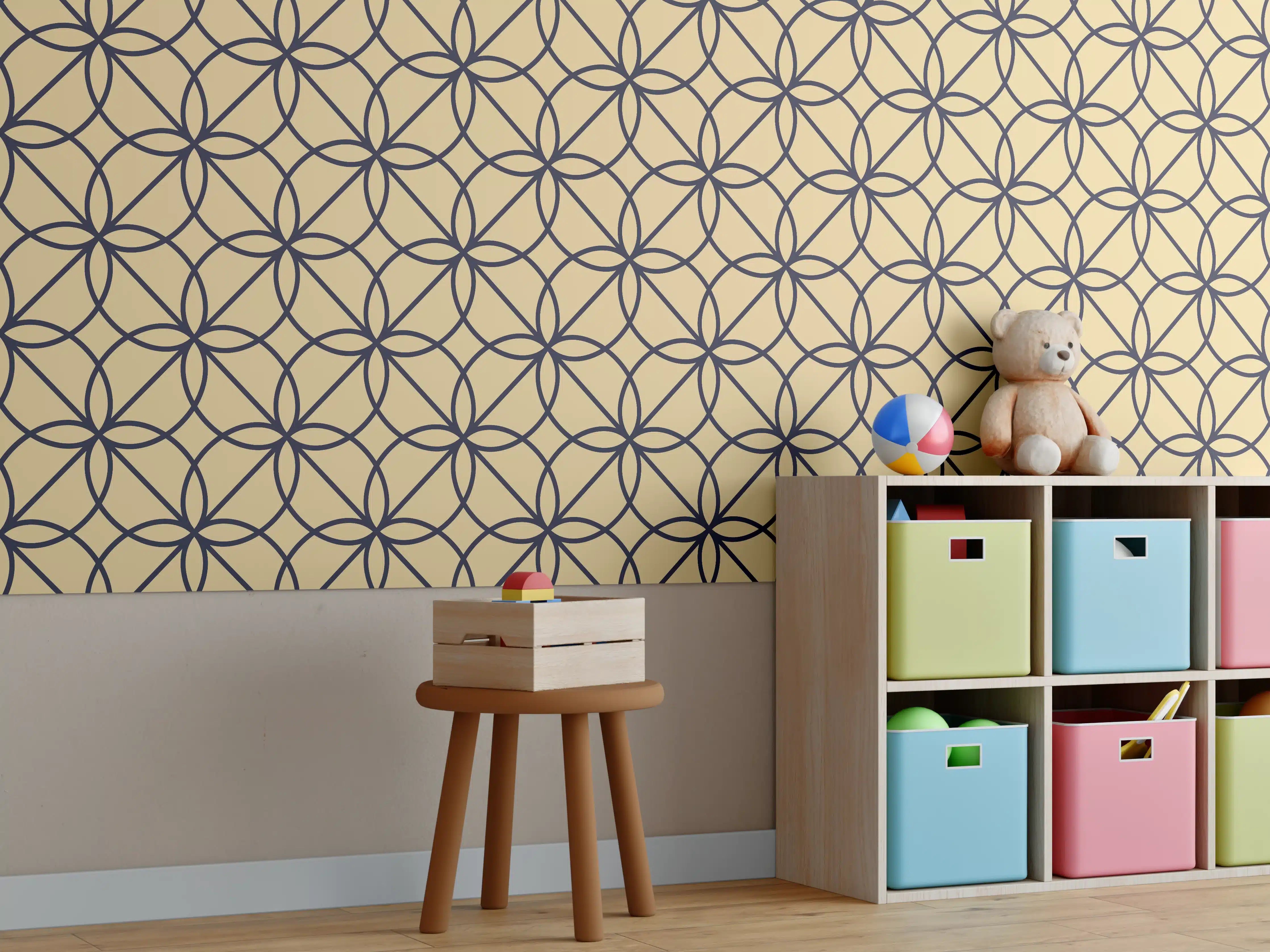 Kinderzimmer Wandgestaltung - Geometrisches Gelb-Schwarz Muster