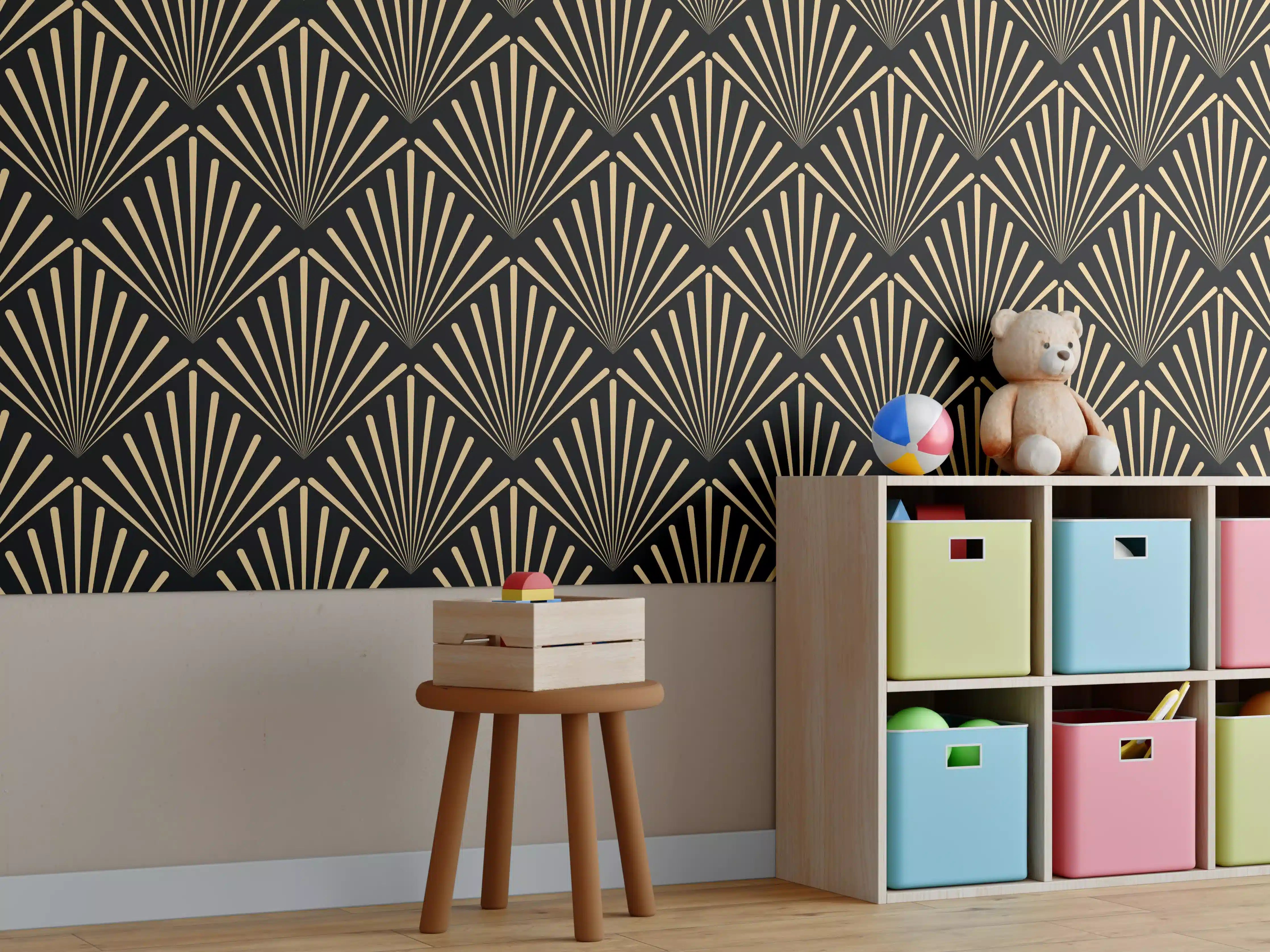Kinderzimmer Wandgestaltung - Geometrisches Goldmuster
