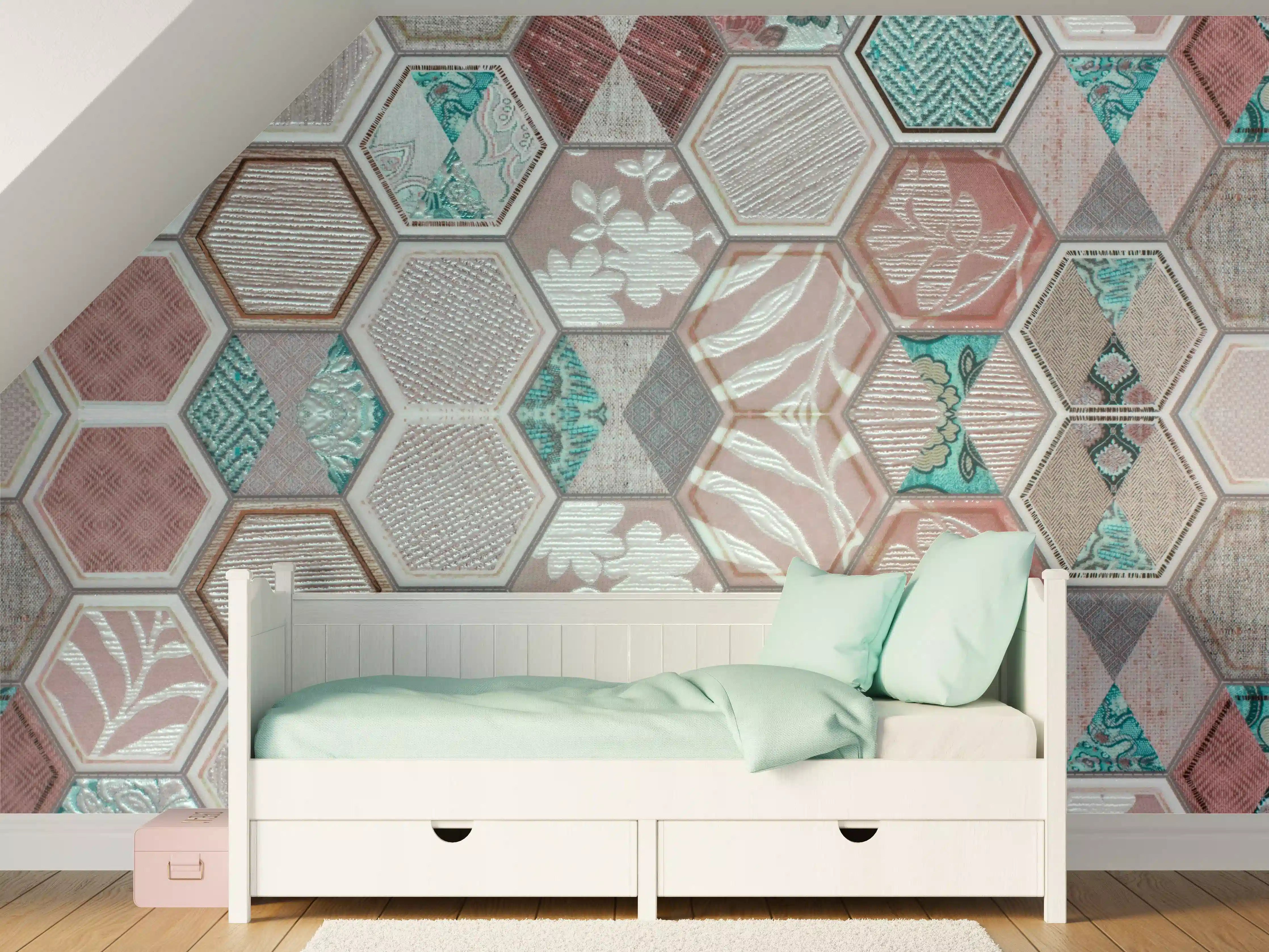Kinderzimmer Wandgestaltung - Geometrisches Hexagon-Mosaikmuster
