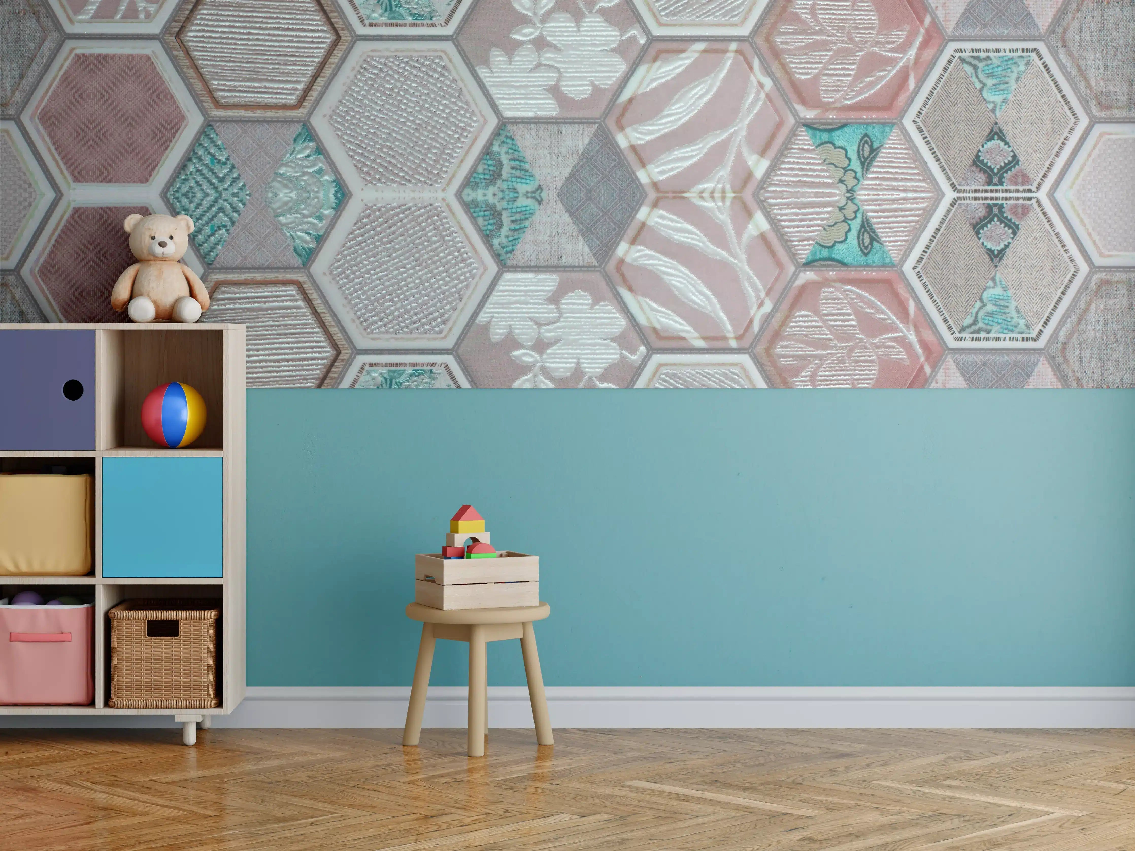 Kinderzimmer Wandgestaltung - Geometrisches Hexagon-Mosaikmuster