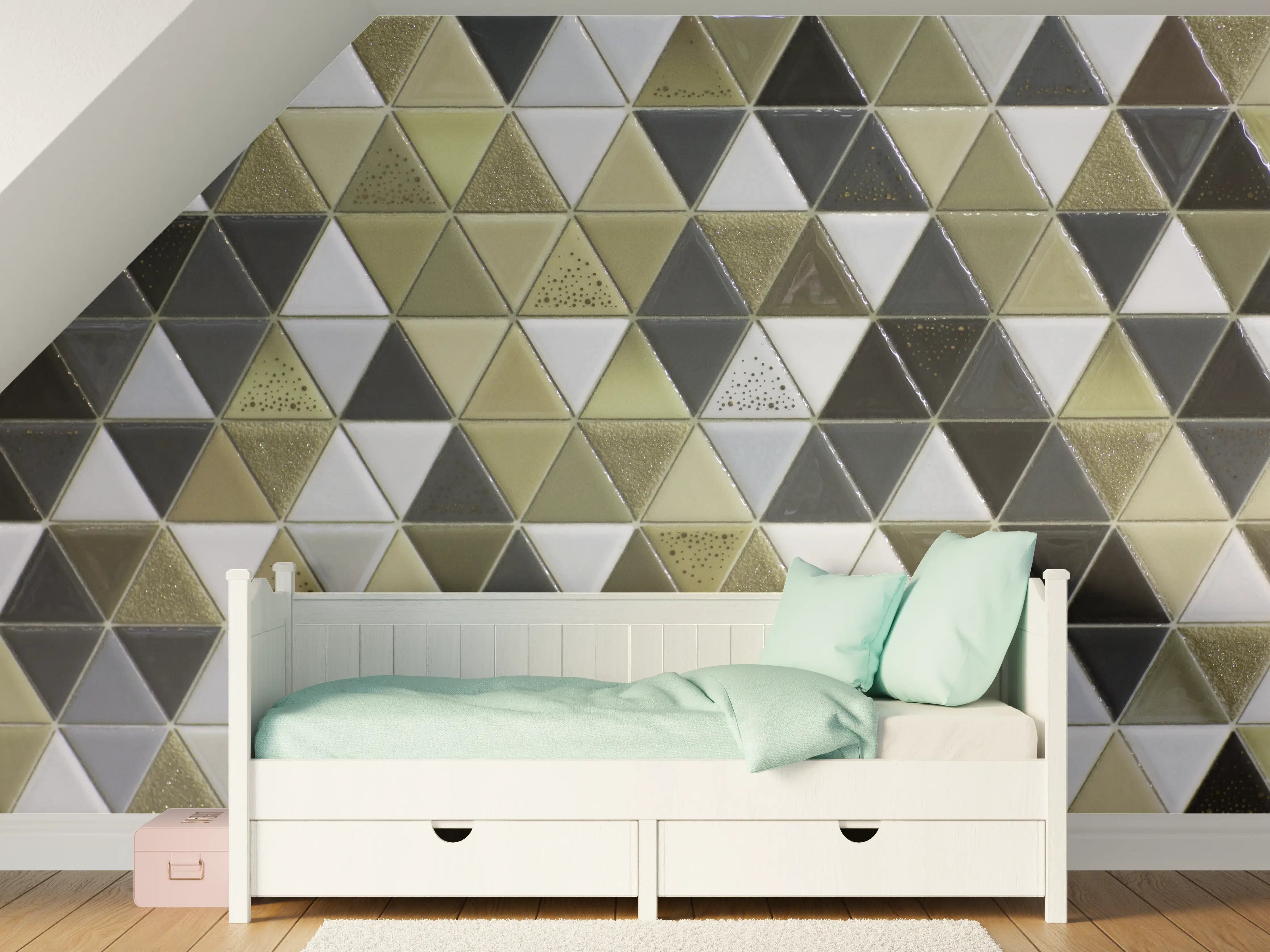 Kinderzimmer Wandgestaltung - Geometrisches Mosaik Kachel Grau