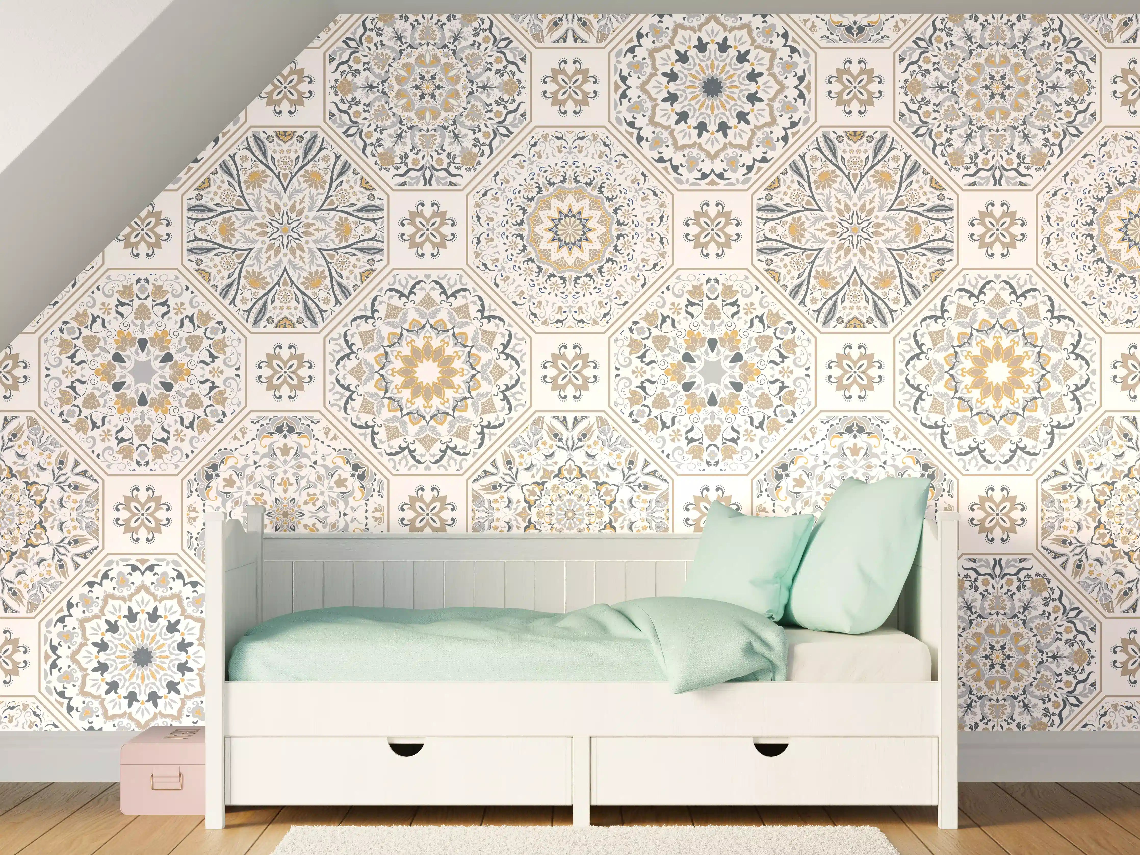 Kinderzimmer Wandgestaltung - Geometrisches Mosaik-Muster Beige