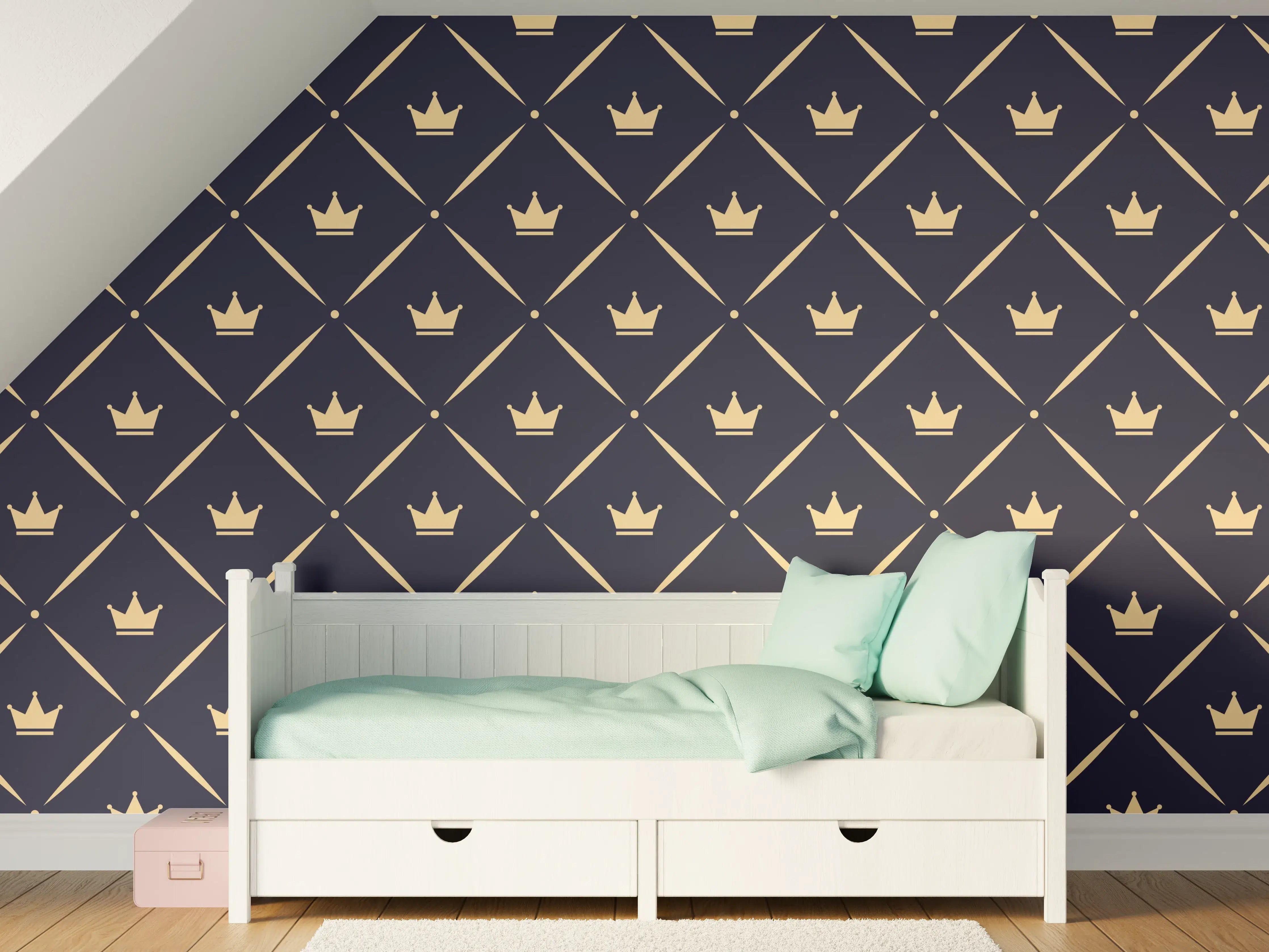 Kinderzimmer Wandgestaltung - Geometrisches Muster Dunkelblau Gold