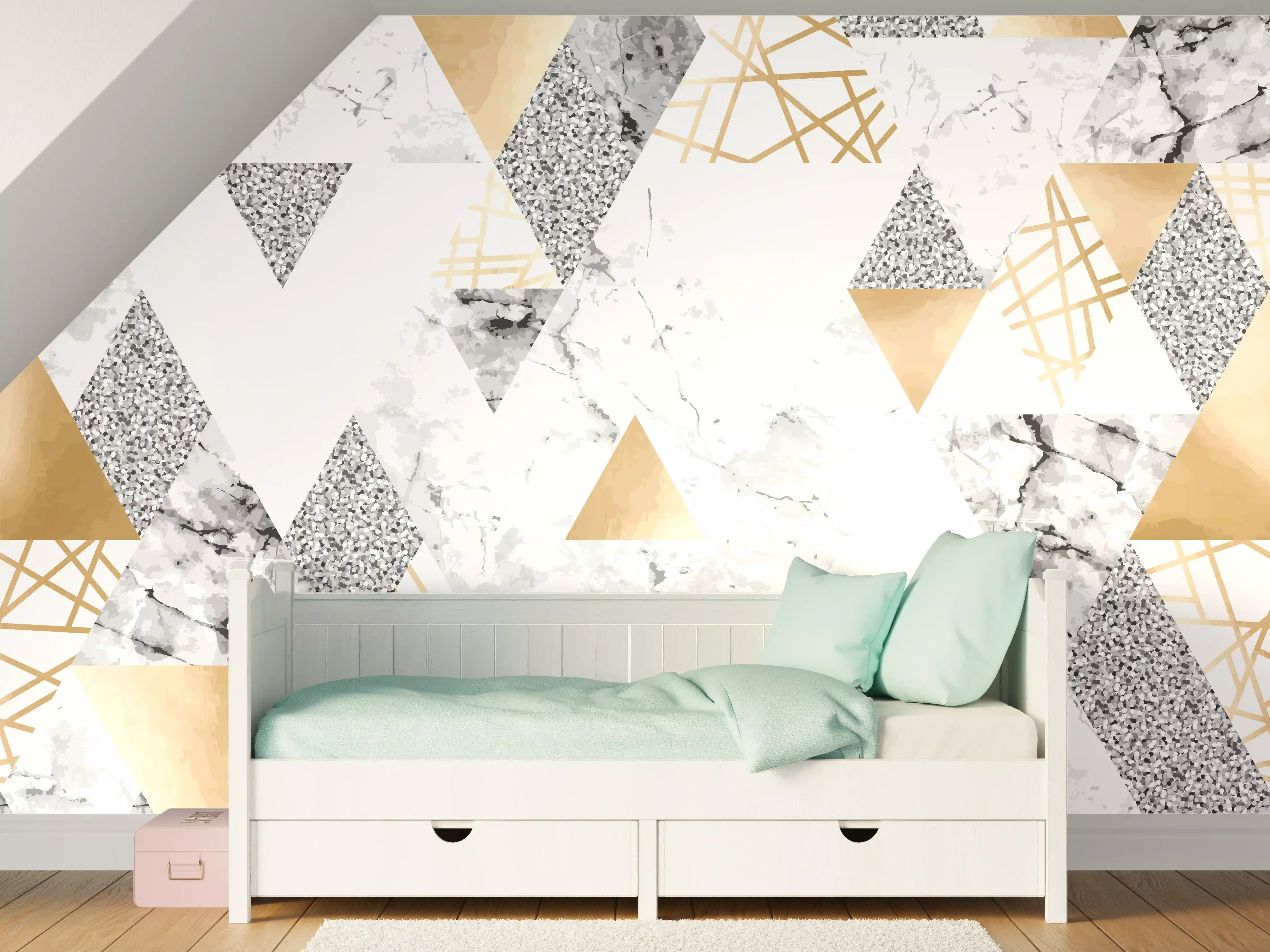 Kinderzimmer Wandgestaltung - Geometrisches Muster Gold Weiß Grau