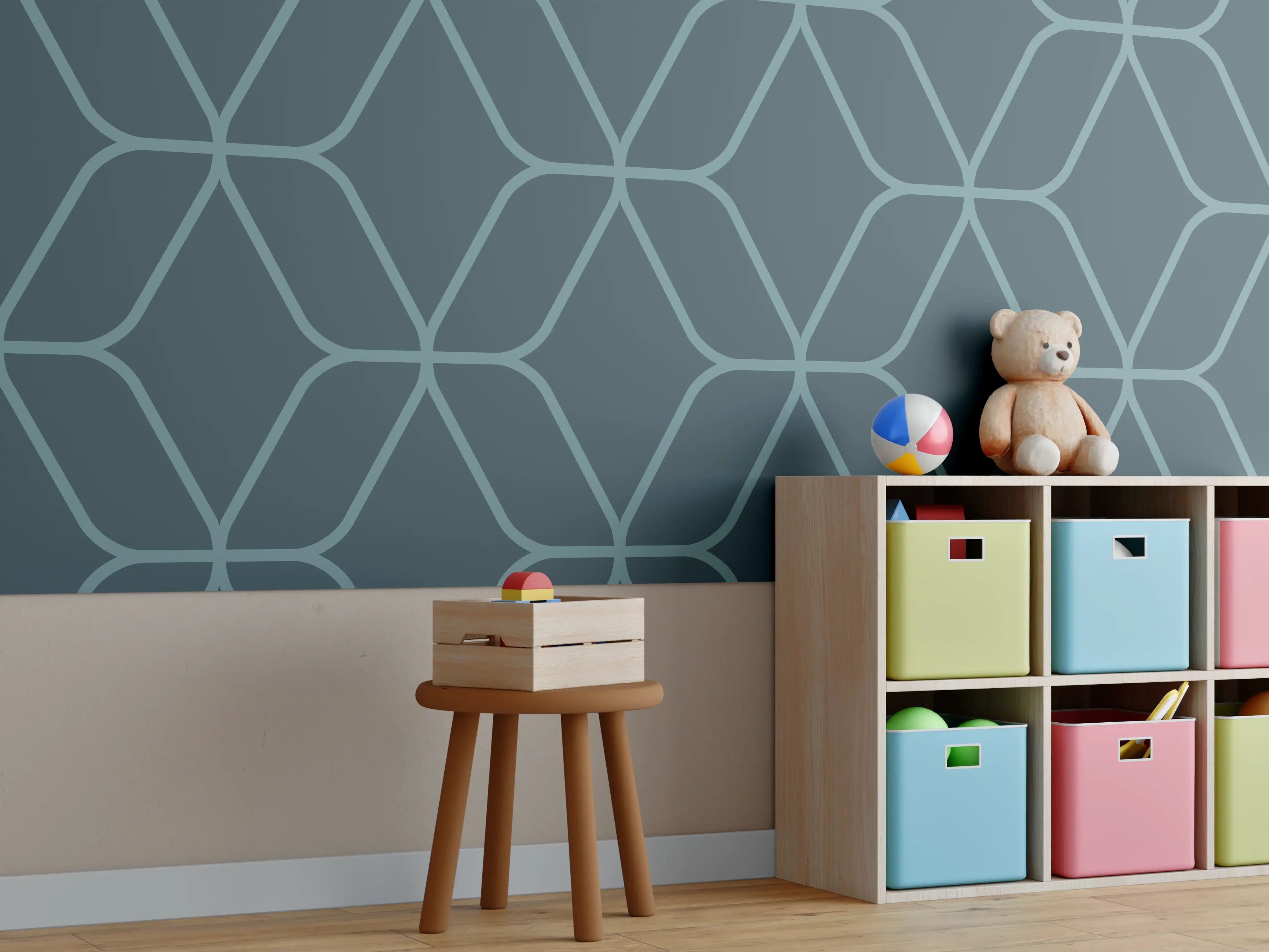 Kinderzimmer Wandgestaltung - Geometrisches Muster in Blau