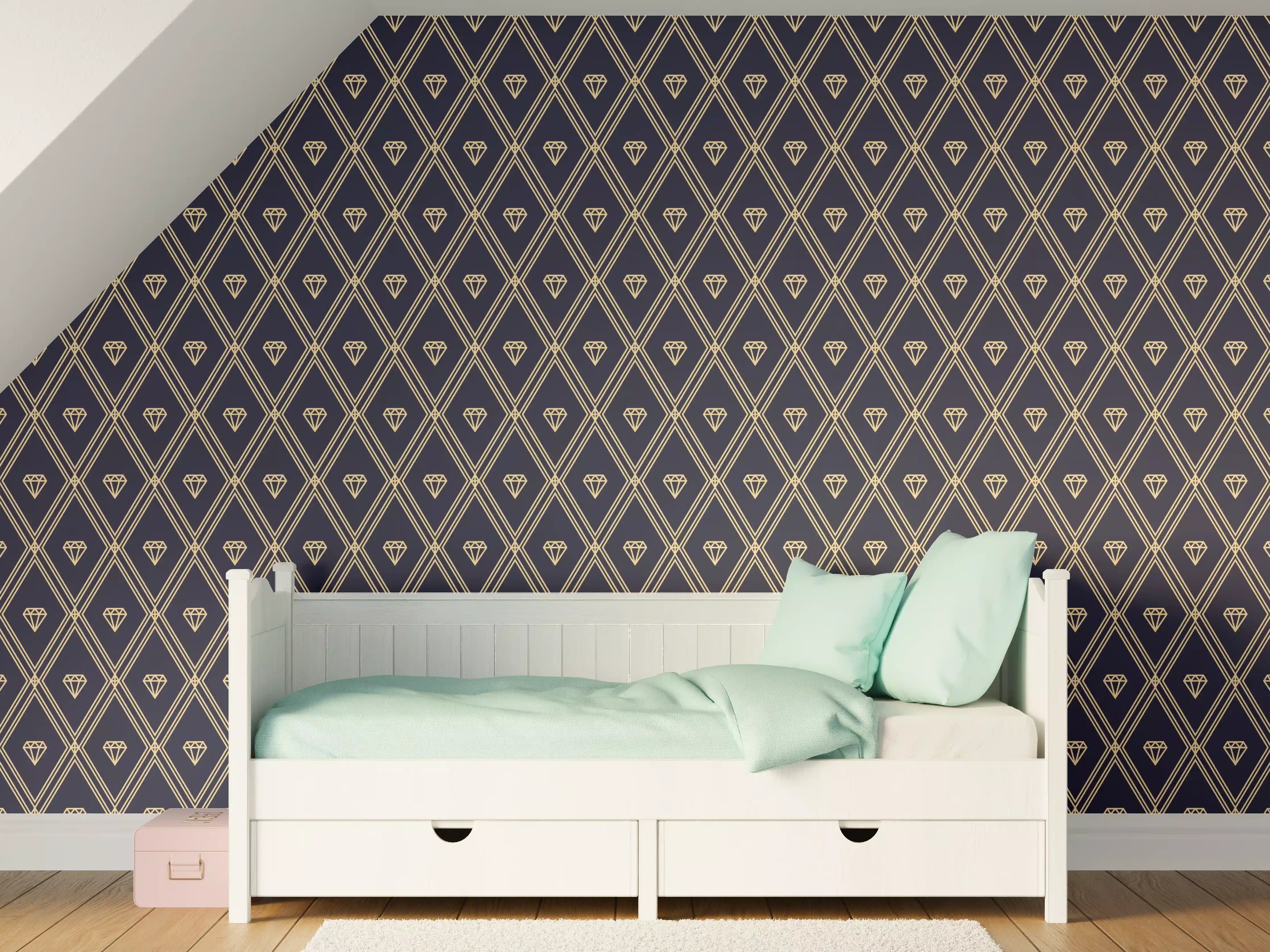 Kinderzimmer Wandgestaltung - Geometrisches Schwarz-Blau Muster