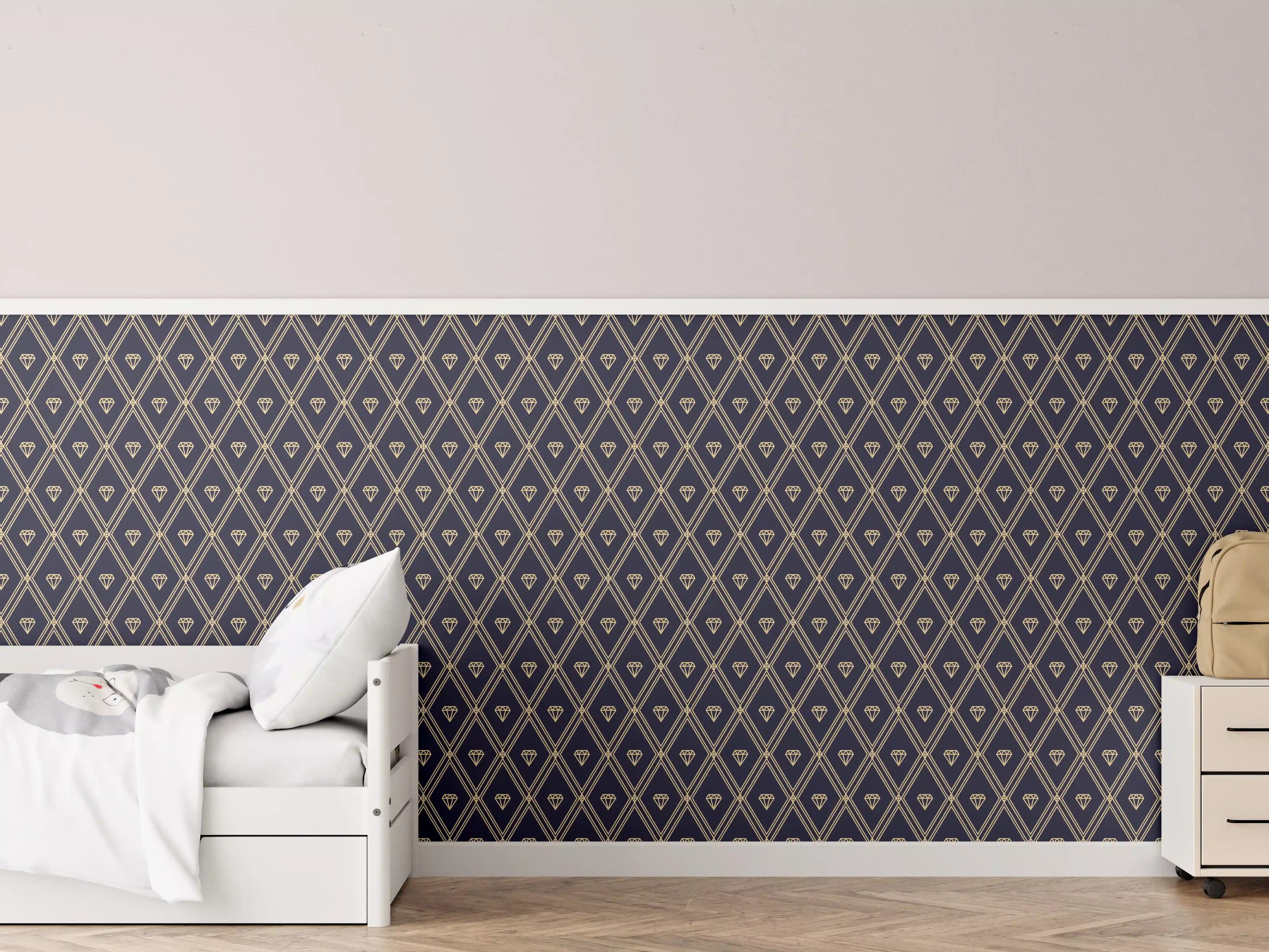 Kinderzimmer Wandgestaltung - Geometrisches Schwarz-Blau Muster