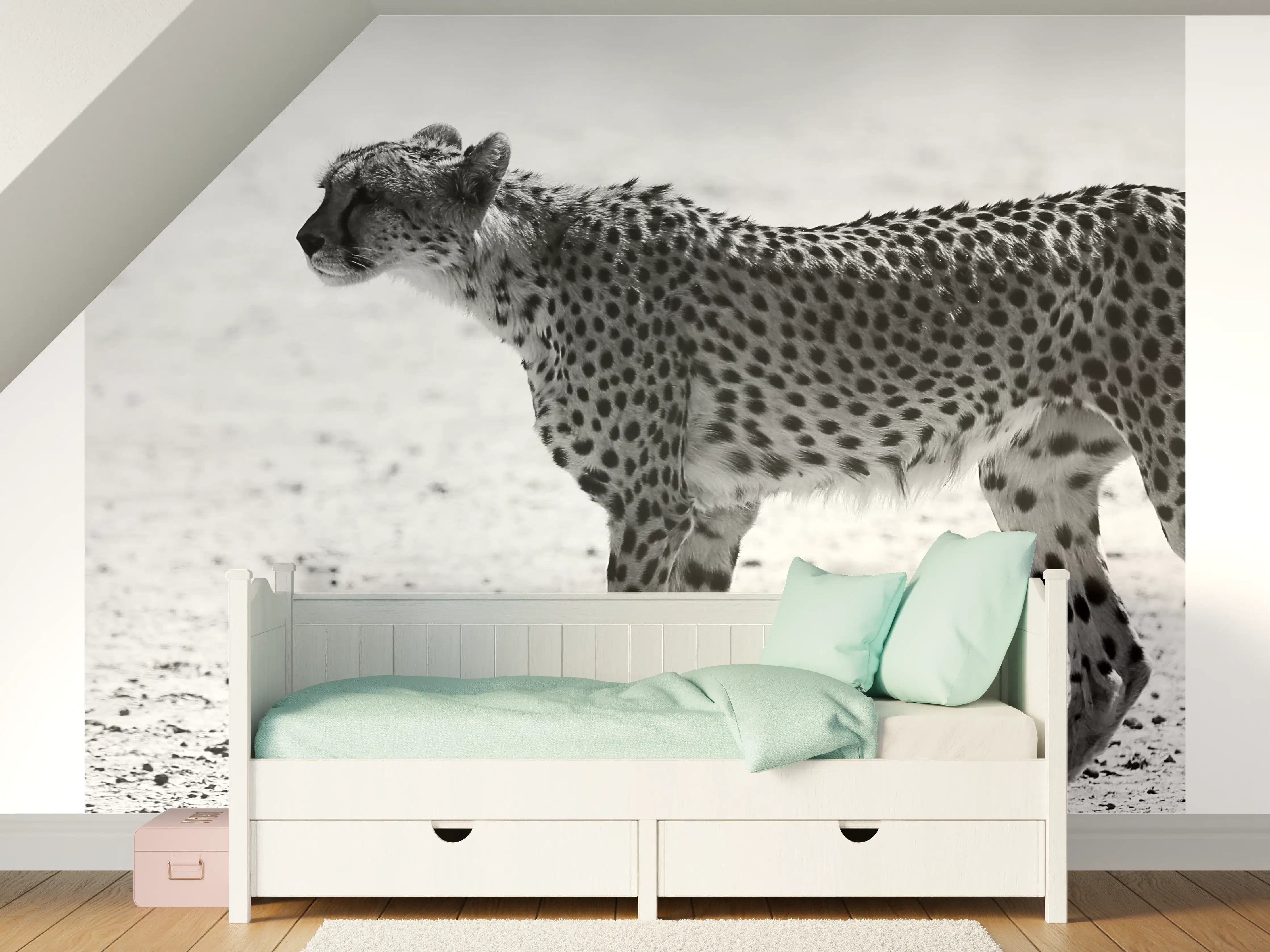 Kinderzimmer Wandgestaltung - Gepard in Schwarz-Weiß