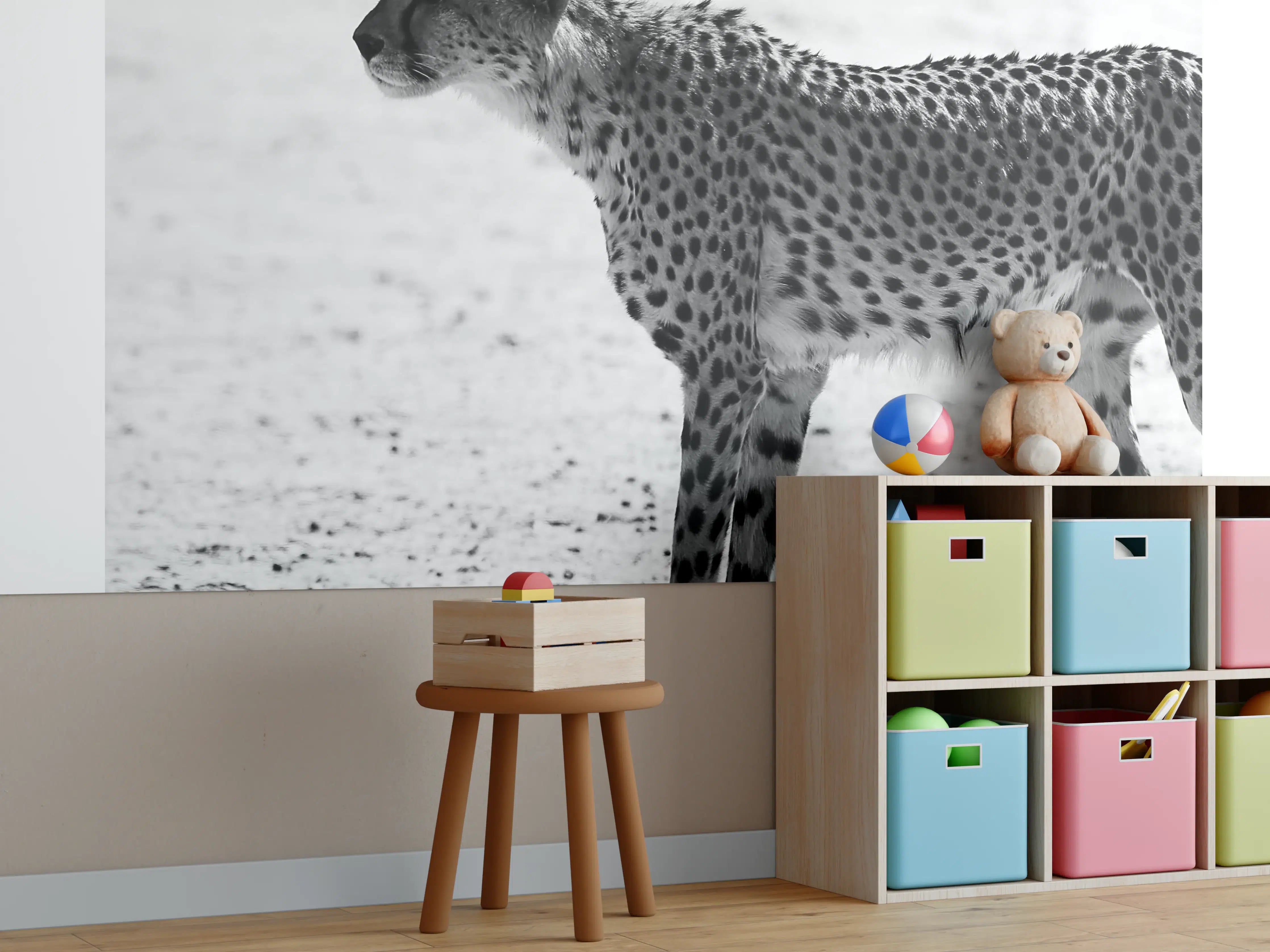 Kinderzimmer Wandgestaltung - Gepard in Schwarz-Weiß