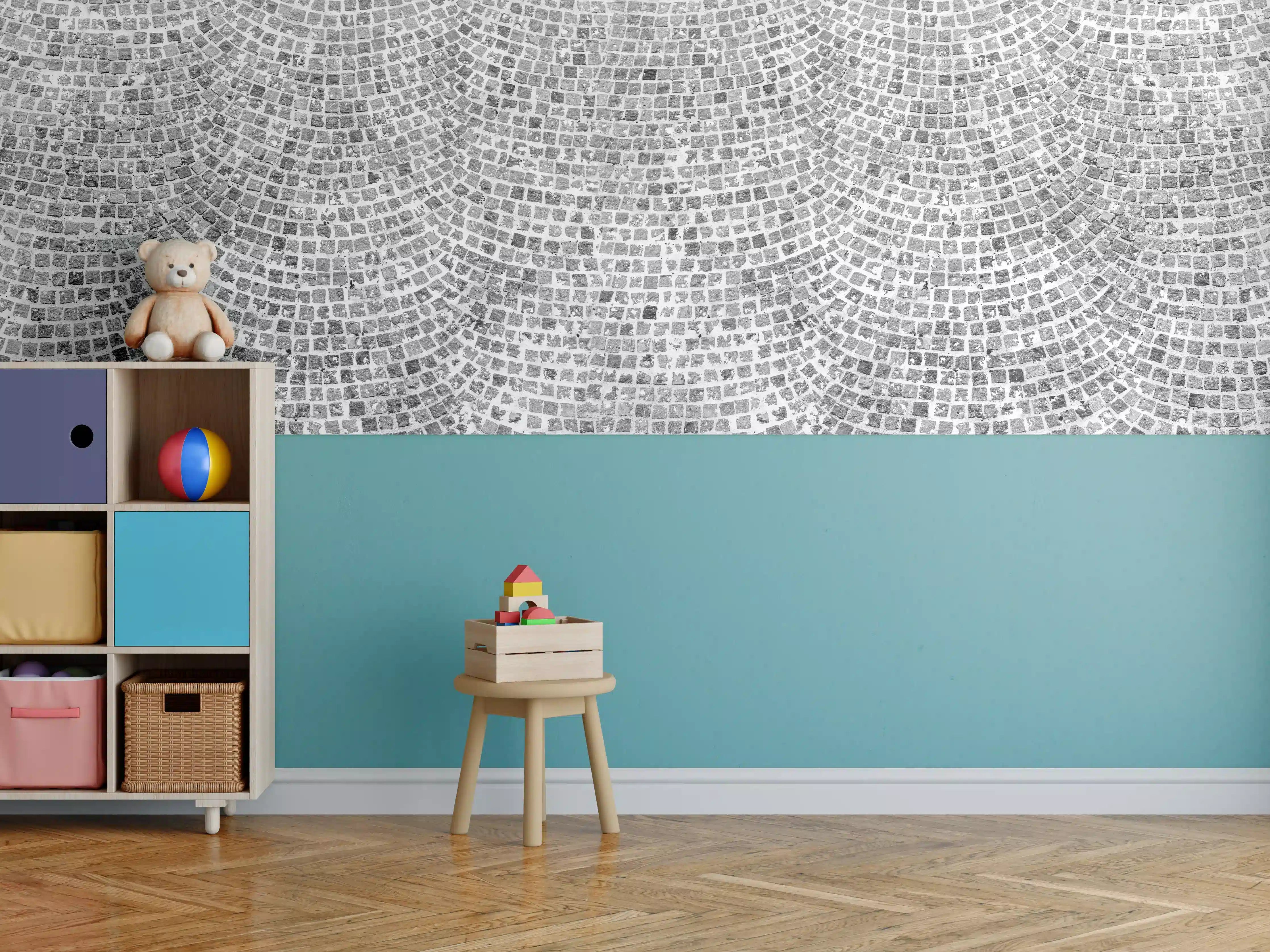 Kinderzimmer Wandgestaltung - Gepflasterte Straßenoberfläche