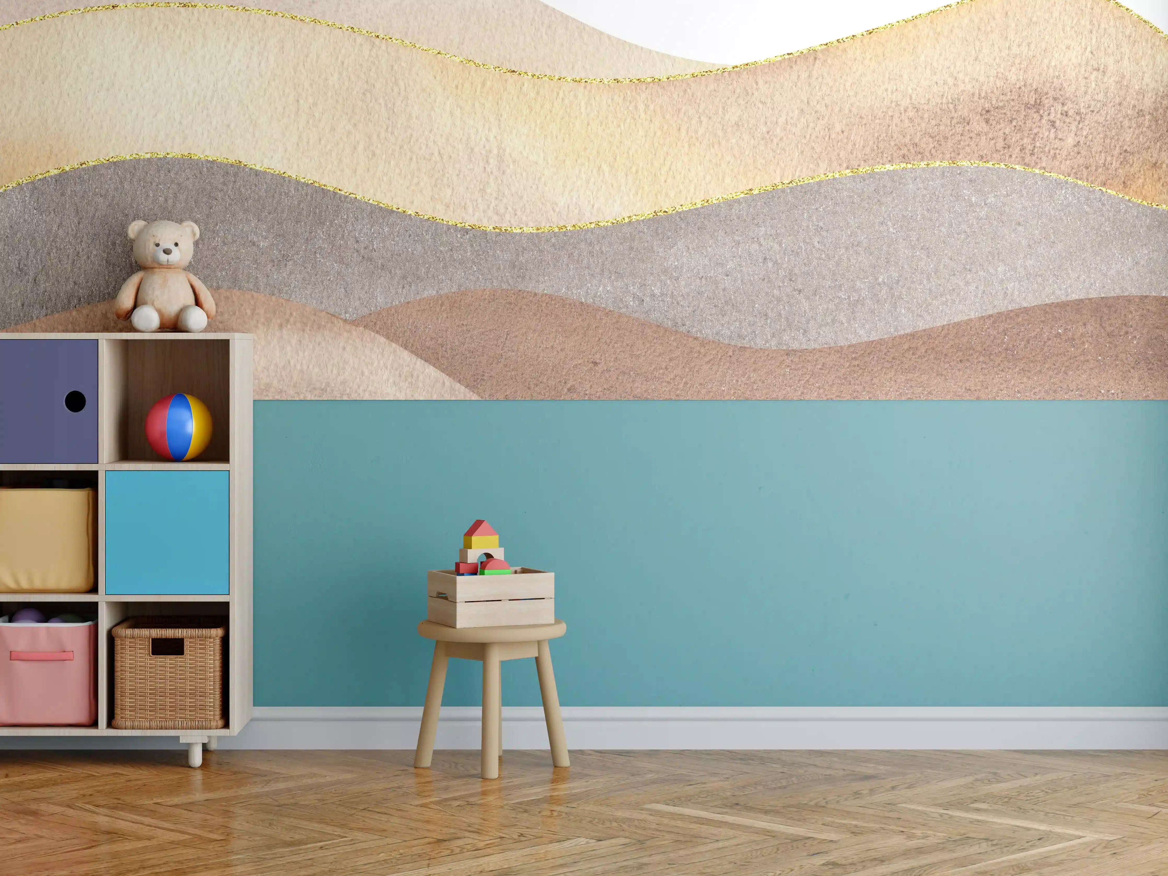 Kinderzimmer Wandgestaltung - Gewellte Bergsilhouette - Aquarellformen