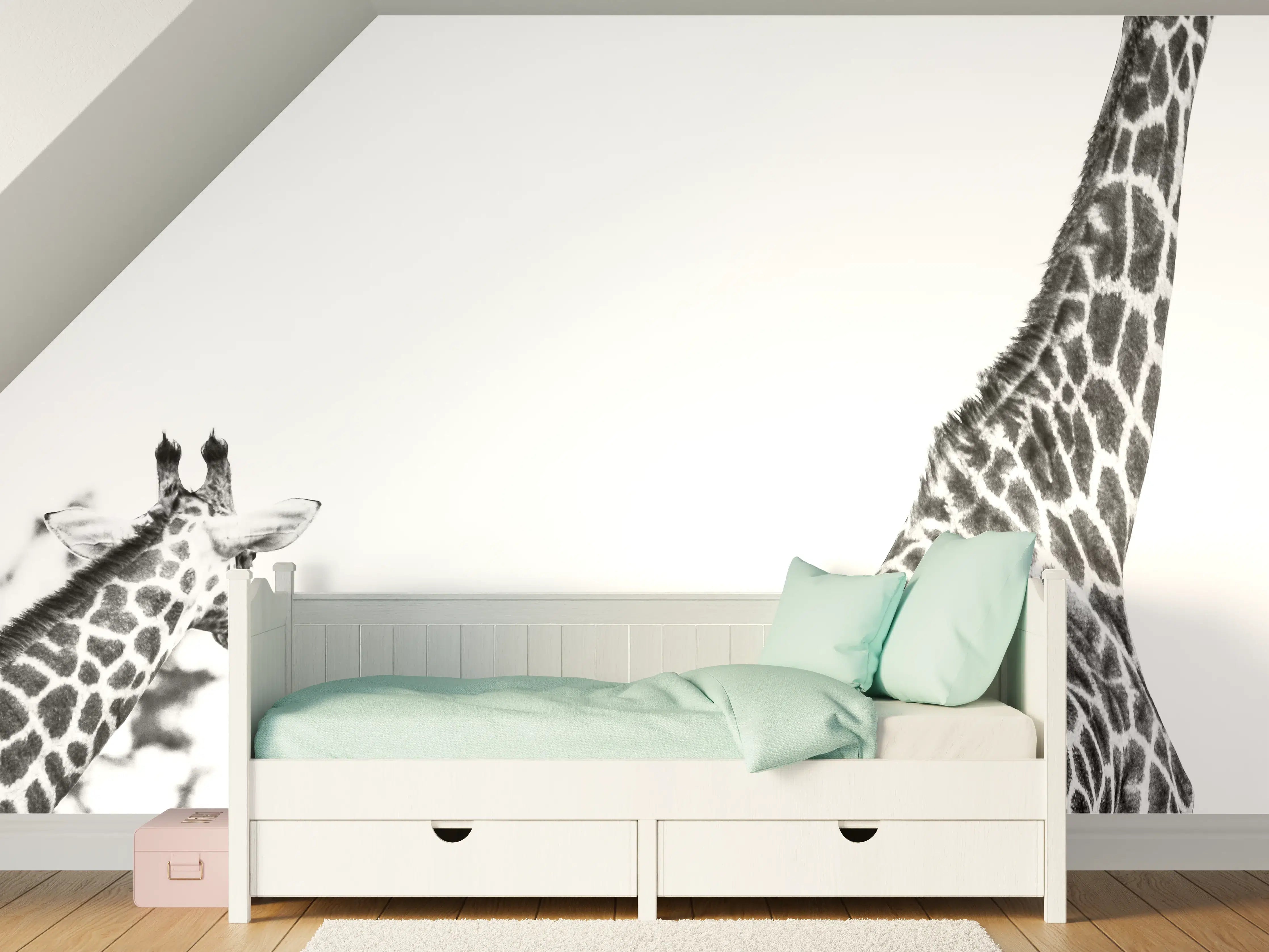 Kinderzimmer Wandgestaltung - Giraffen Familie - schwarz-weiß