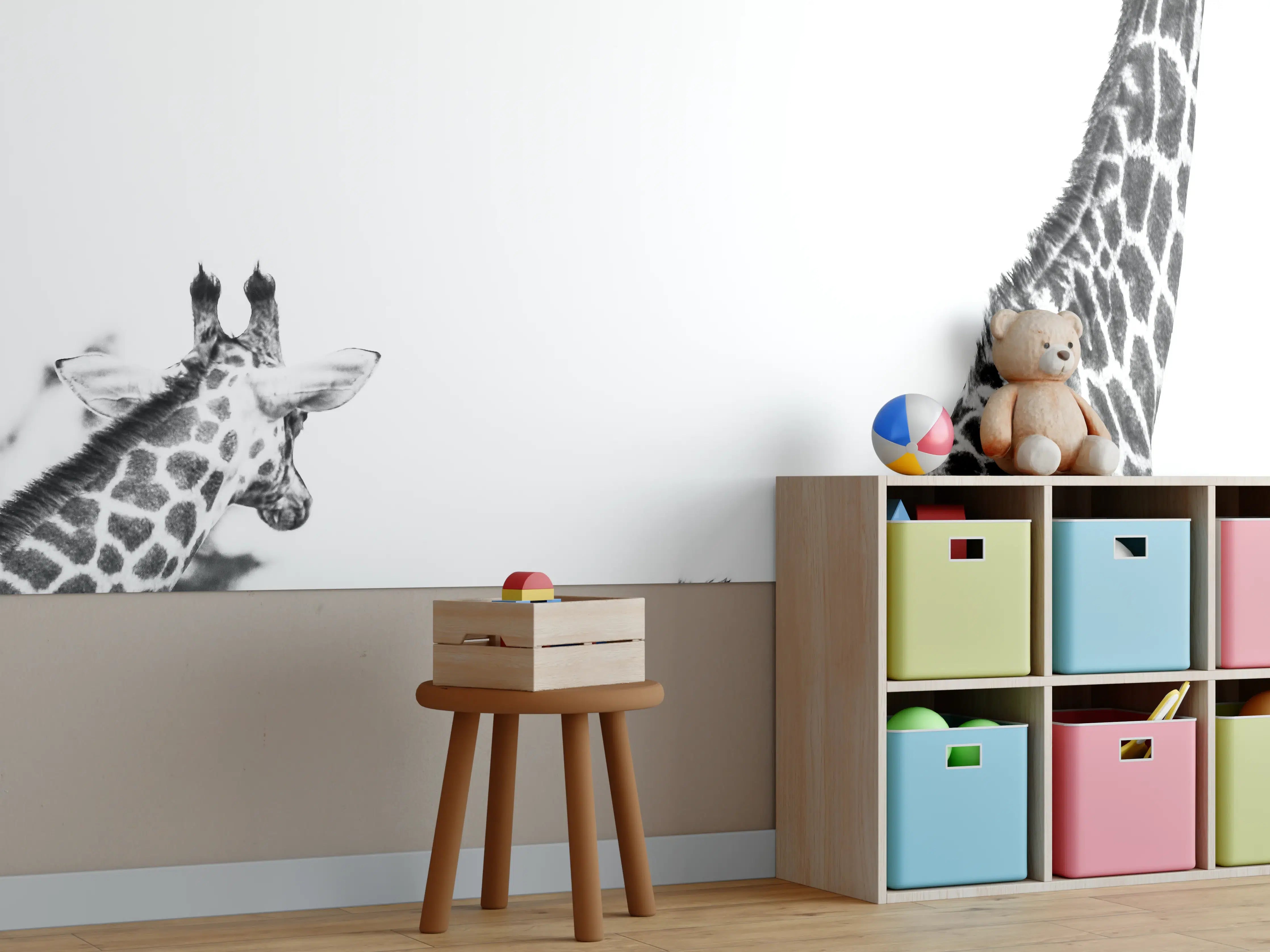 Kinderzimmer Wandgestaltung - Giraffen Familie - schwarz-weiß