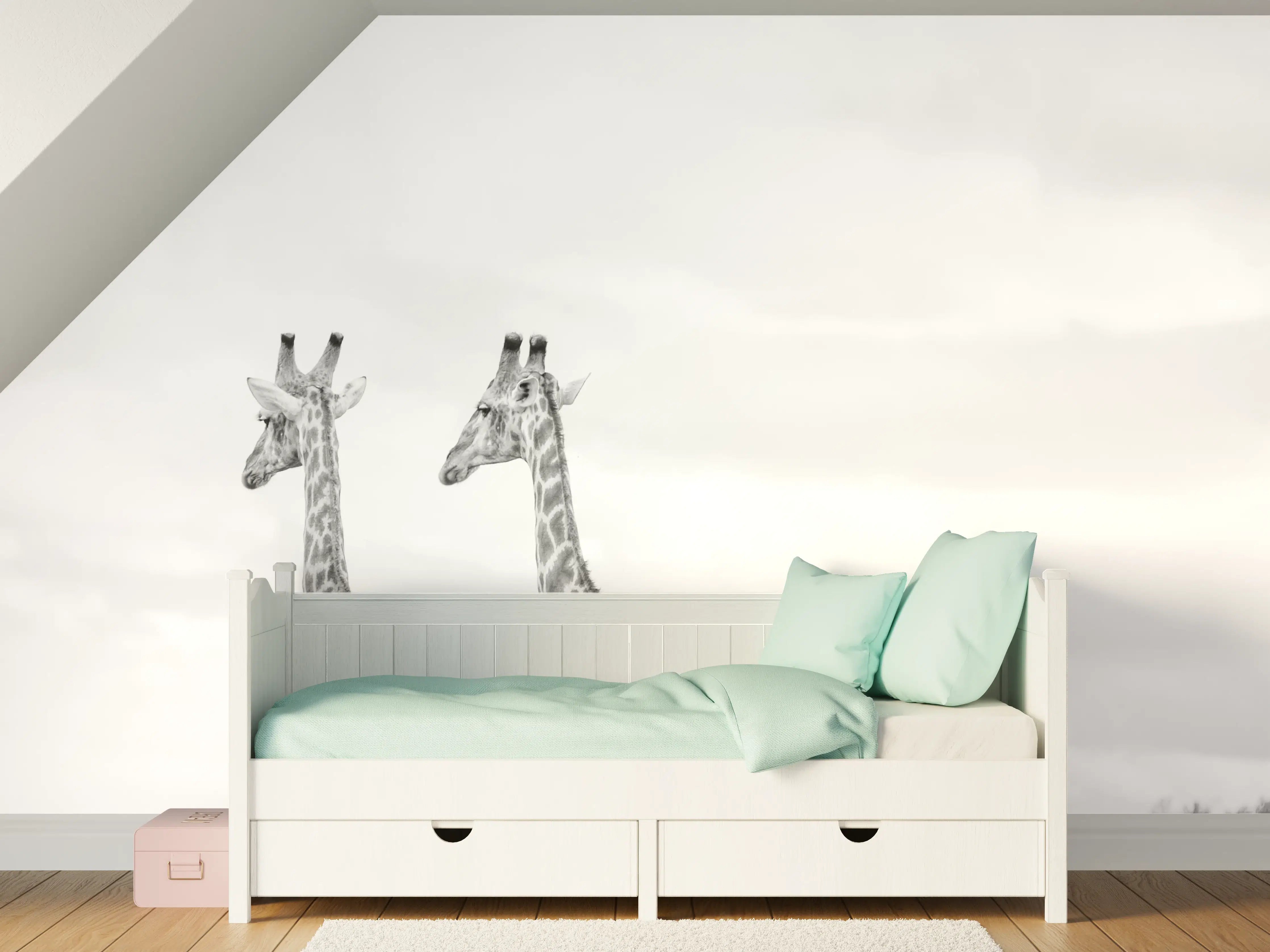 Kinderzimmer Wandgestaltung - Giraffen und Zebras - schwarz-weiß
