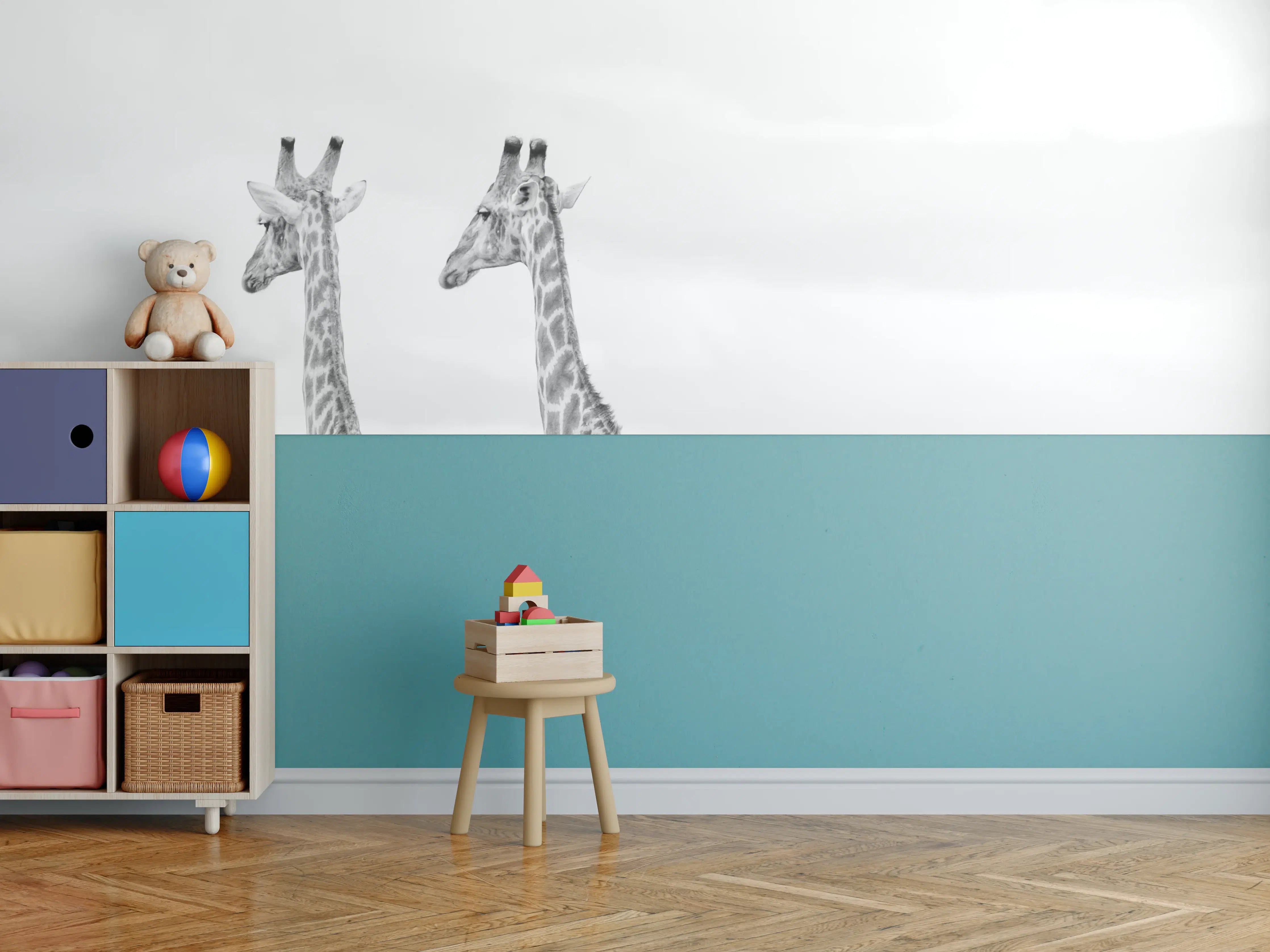 Kinderzimmer Wandgestaltung - Giraffen und Zebras - schwarz-weiß