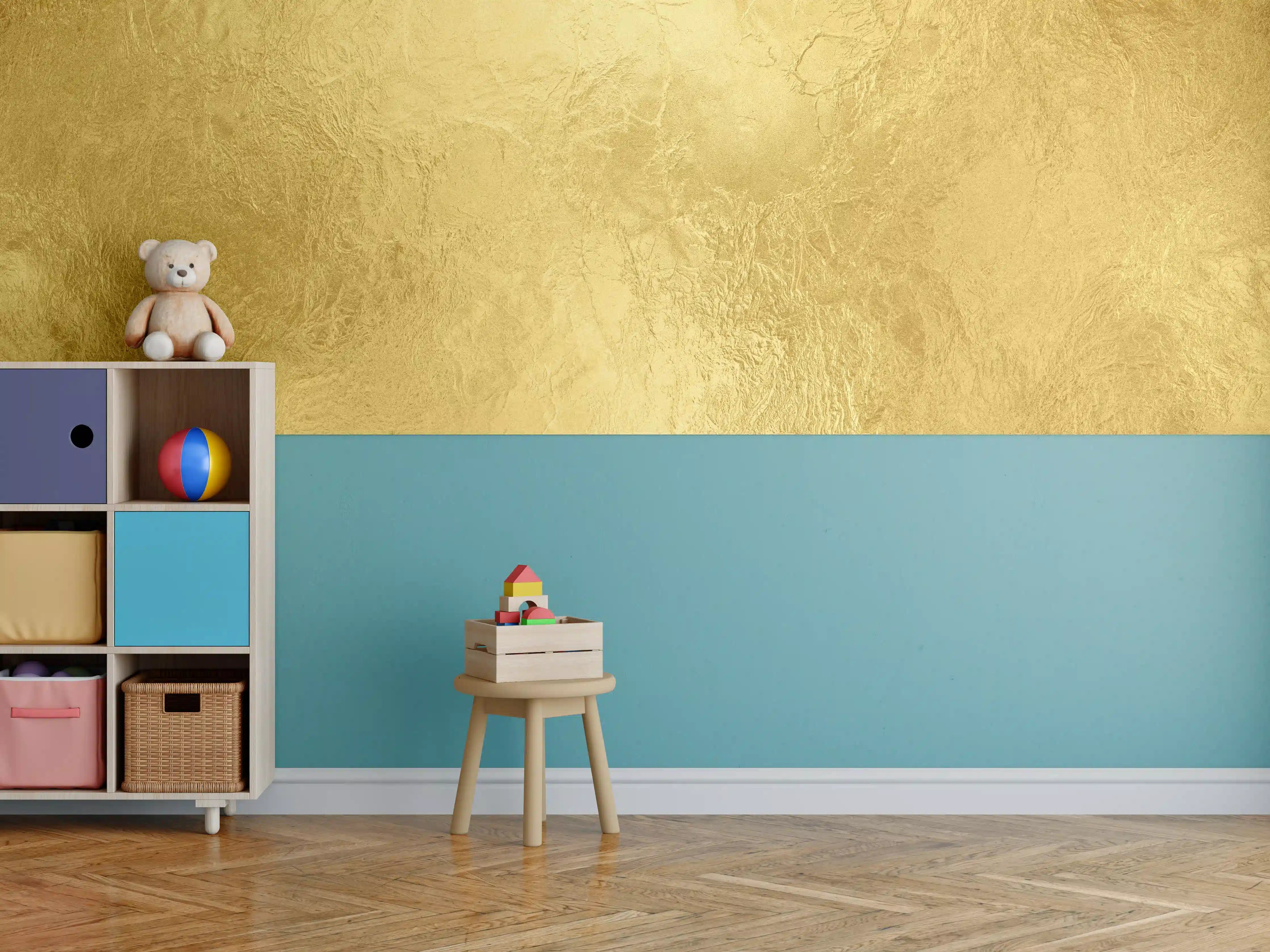 Kinderzimmer Wandgestaltung - Glänzende Blattgold Textur