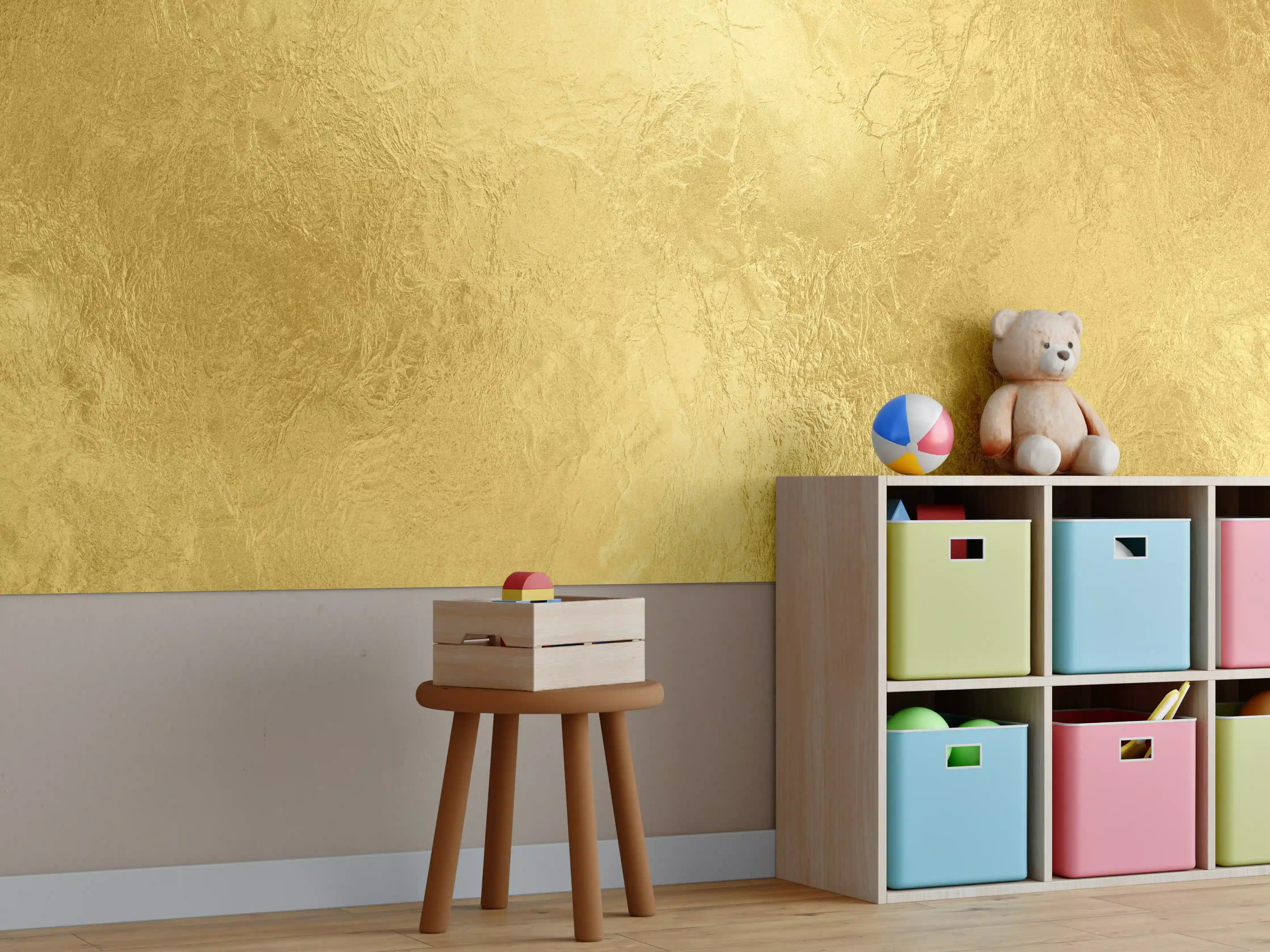 Kinderzimmer Wandgestaltung - Glänzende Blattgold Textur
