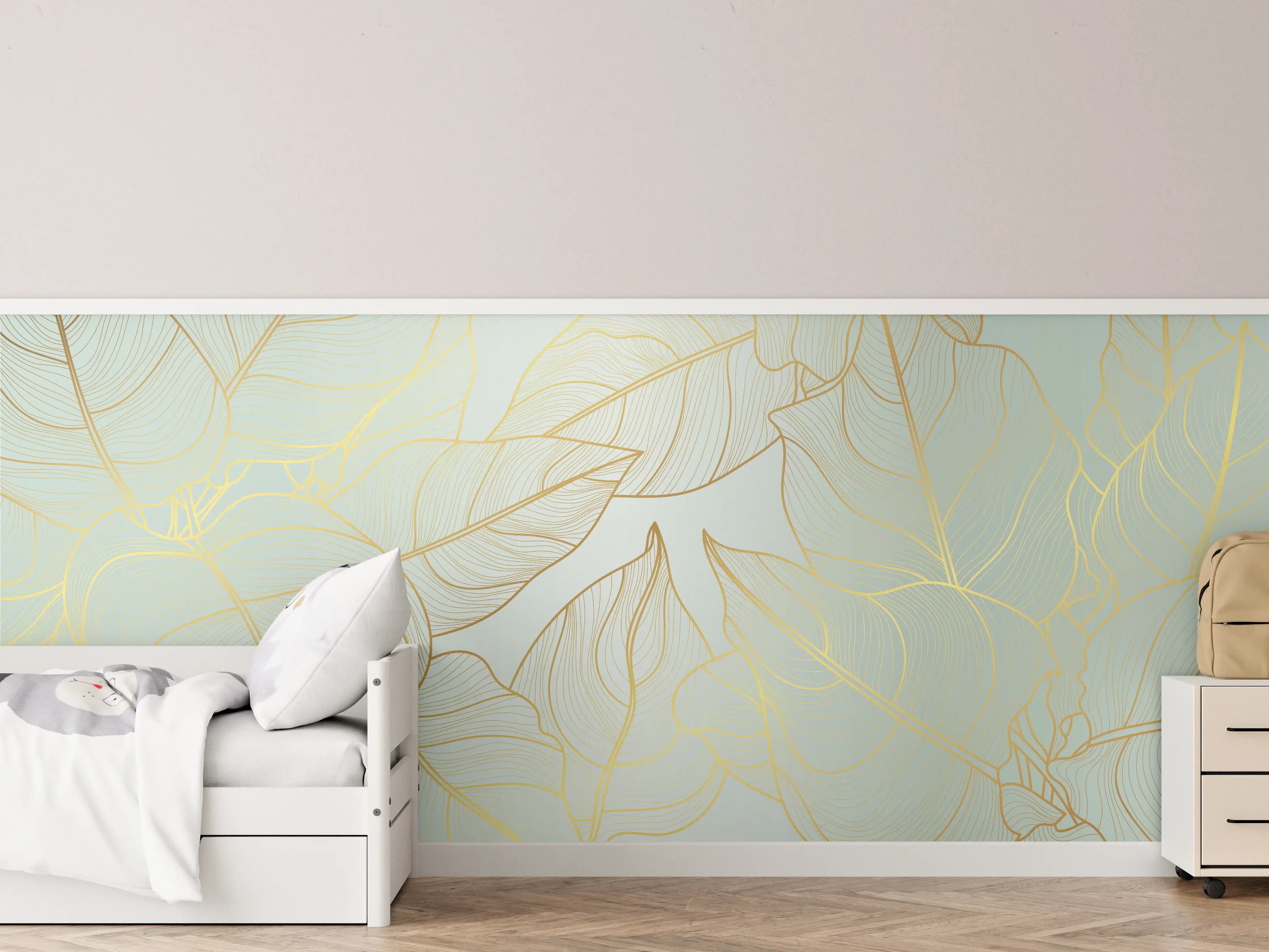 Kinderzimmer Wandgestaltung - Gold-Beige Laub Design