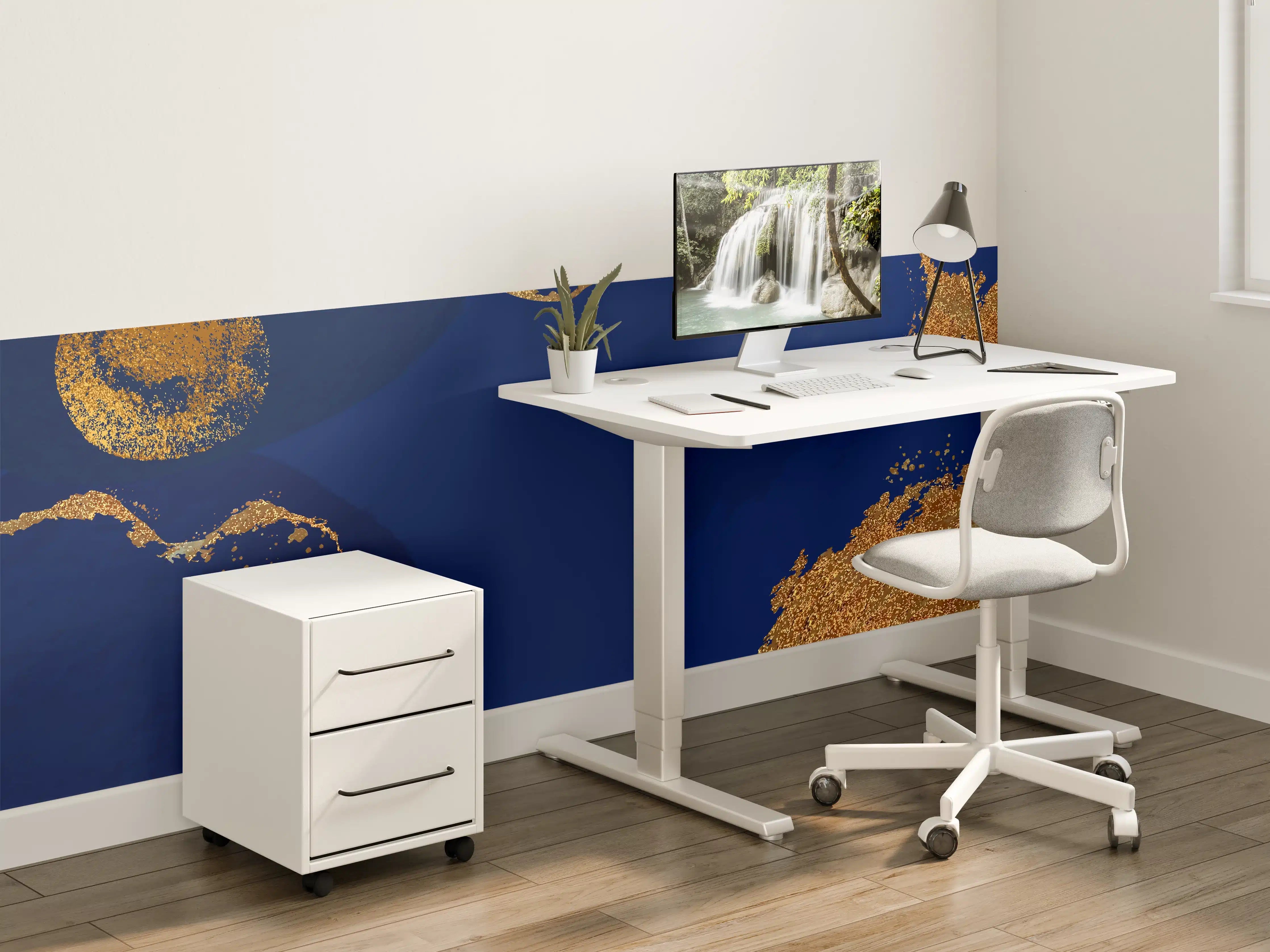 Kinderzimmer Wandgestaltung - Gold-Blauer Abstrakter Entwurf