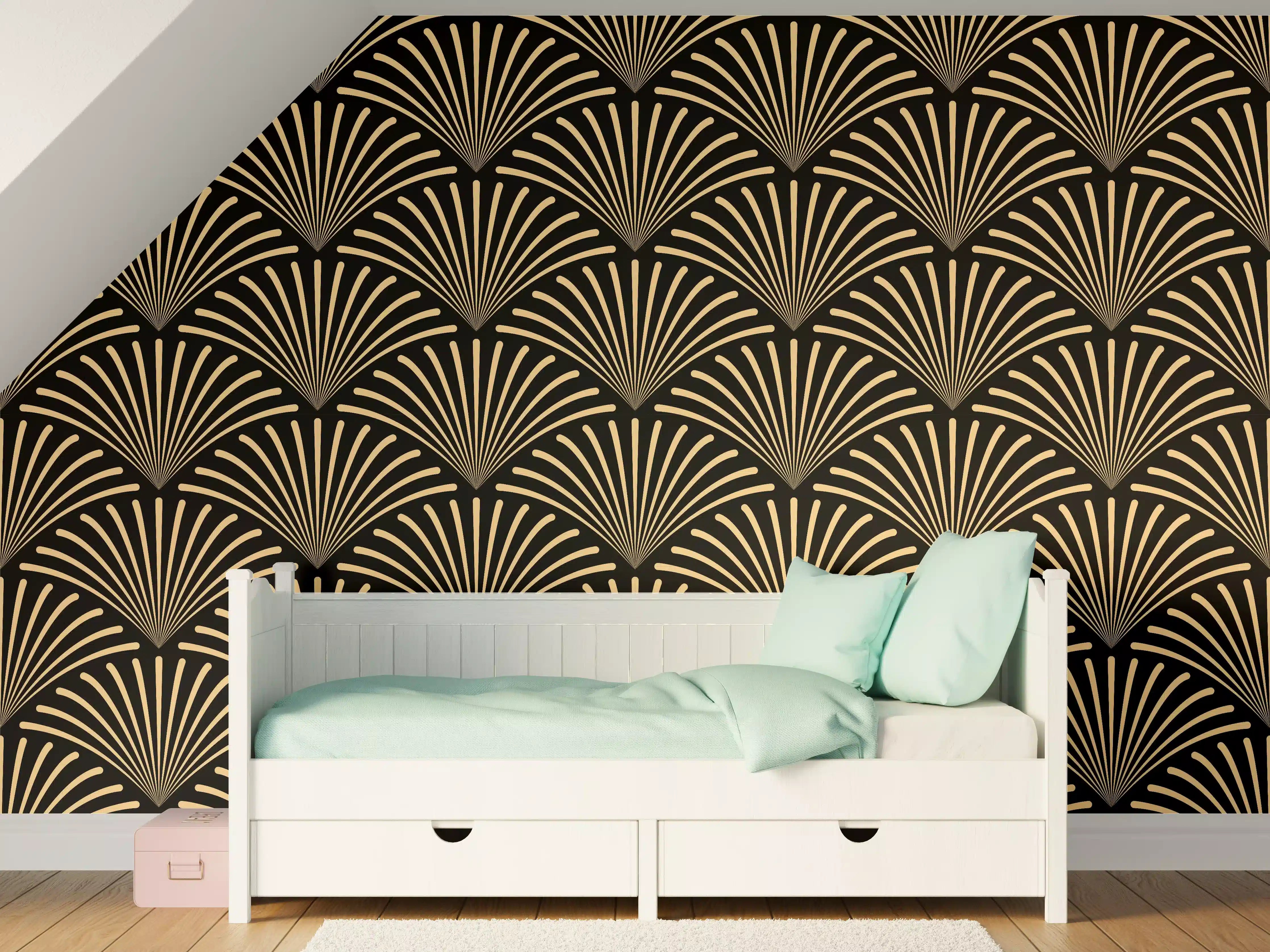 Kinderzimmer Wandgestaltung - Gold-Schwarz Art Déco Muster