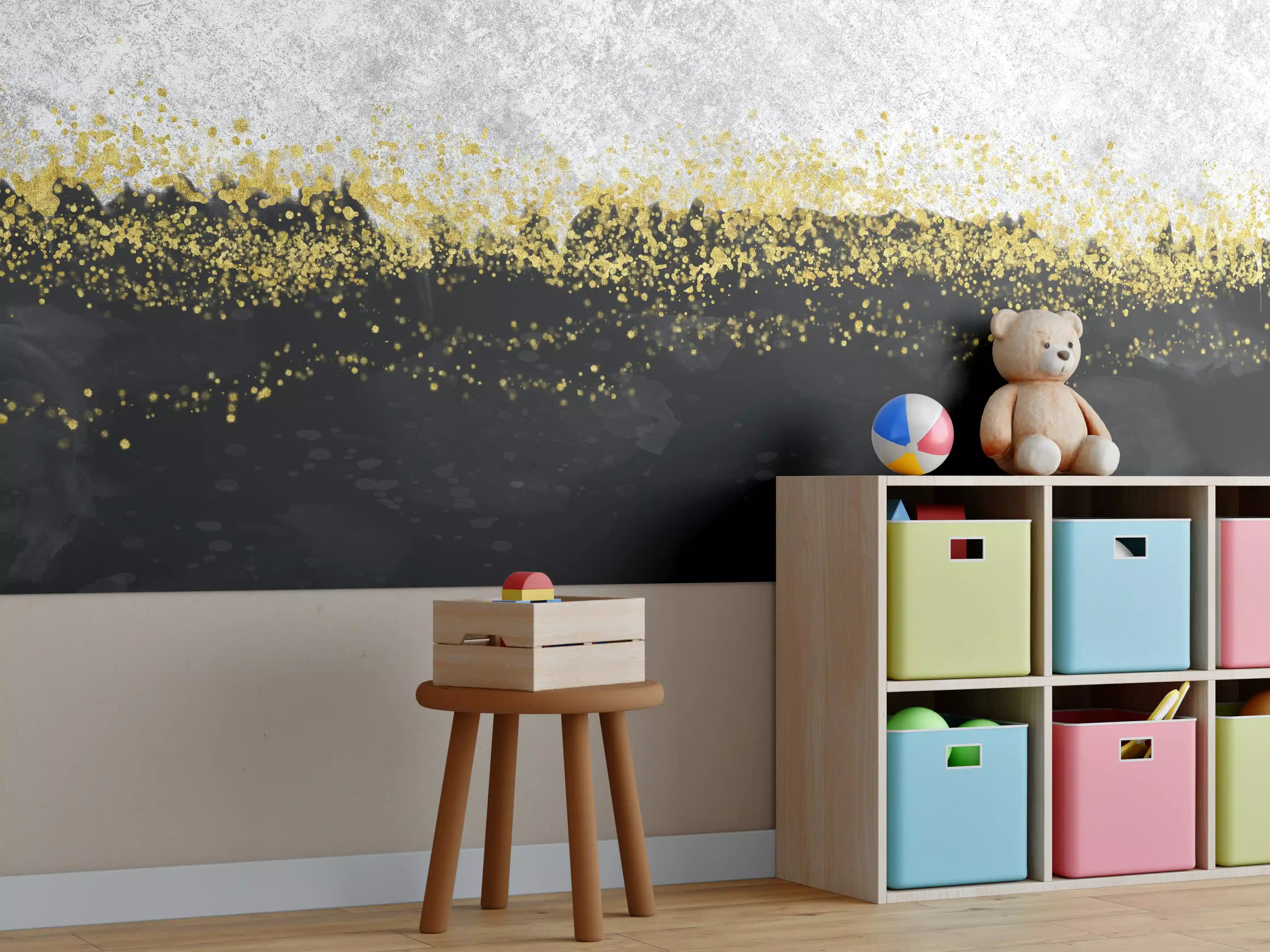 Kinderzimmer Wandgestaltung - Gold-Schwarz-Weiß Resin Geode