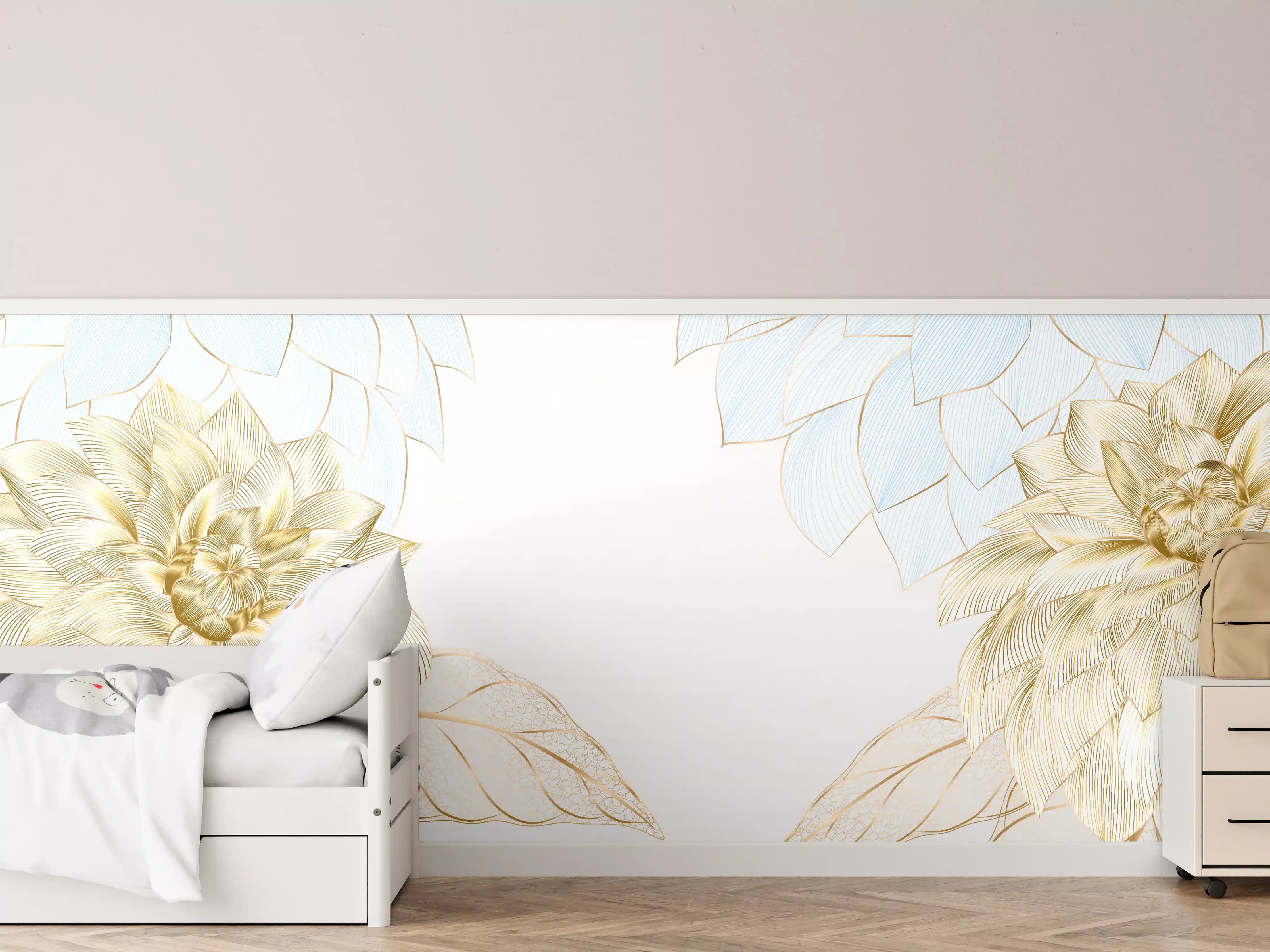 Kinderzimmer Wandgestaltung - Gold-Weiß Floral Design