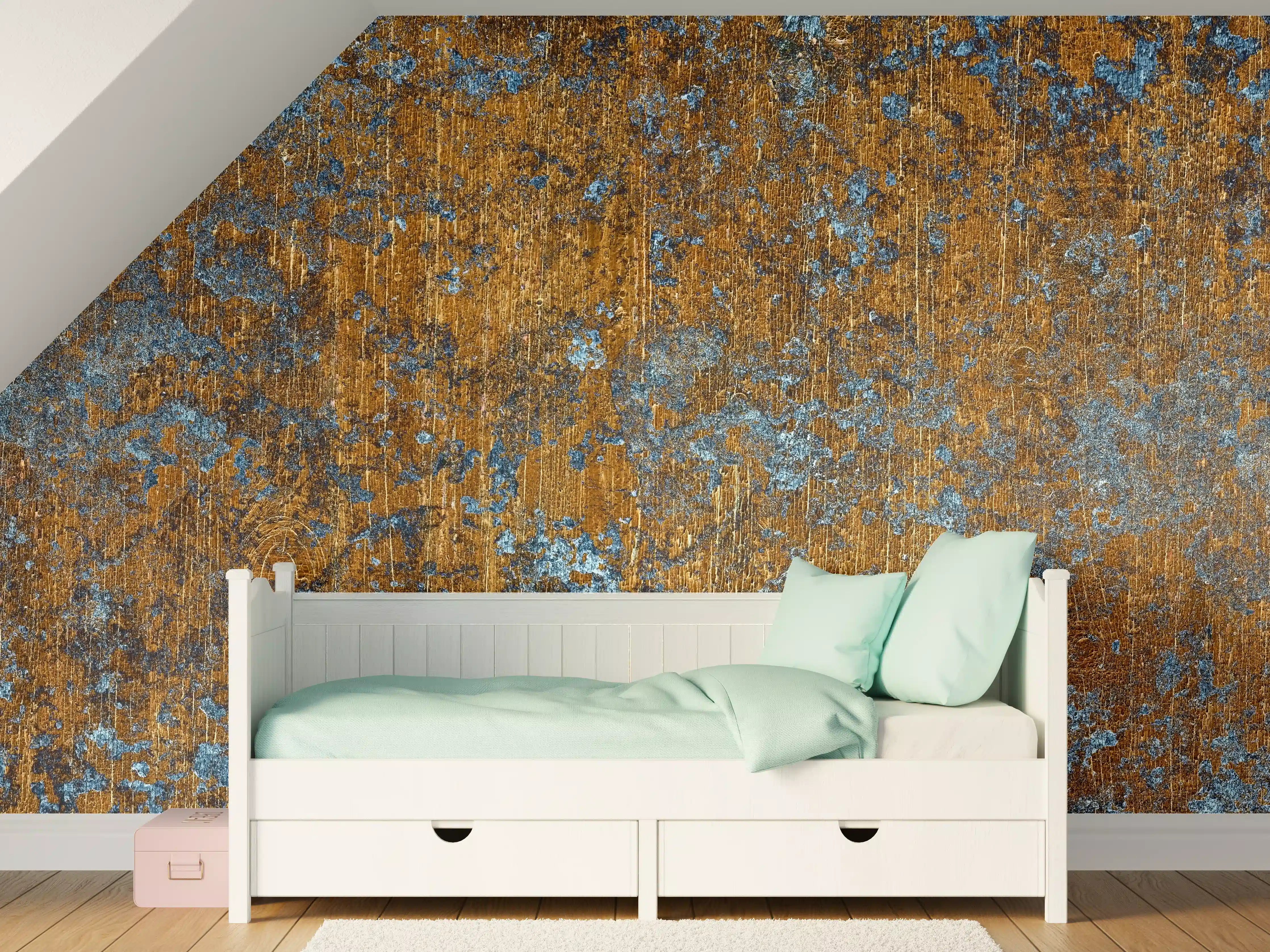 Kinderzimmer Wandgestaltung - Gold-blaue alte Metalltextur