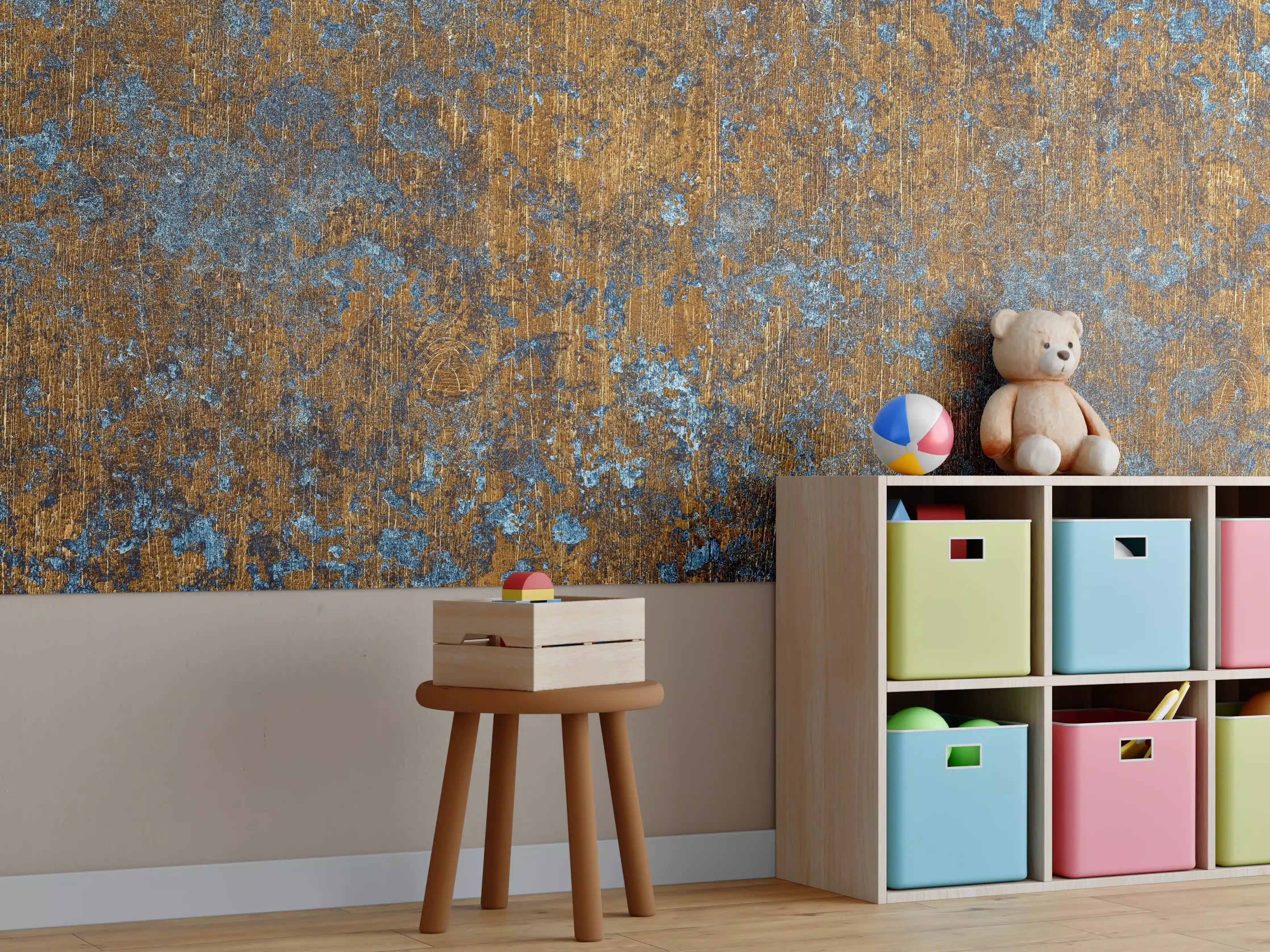 Kinderzimmer Wandgestaltung - Gold-blaue alte Metalltextur