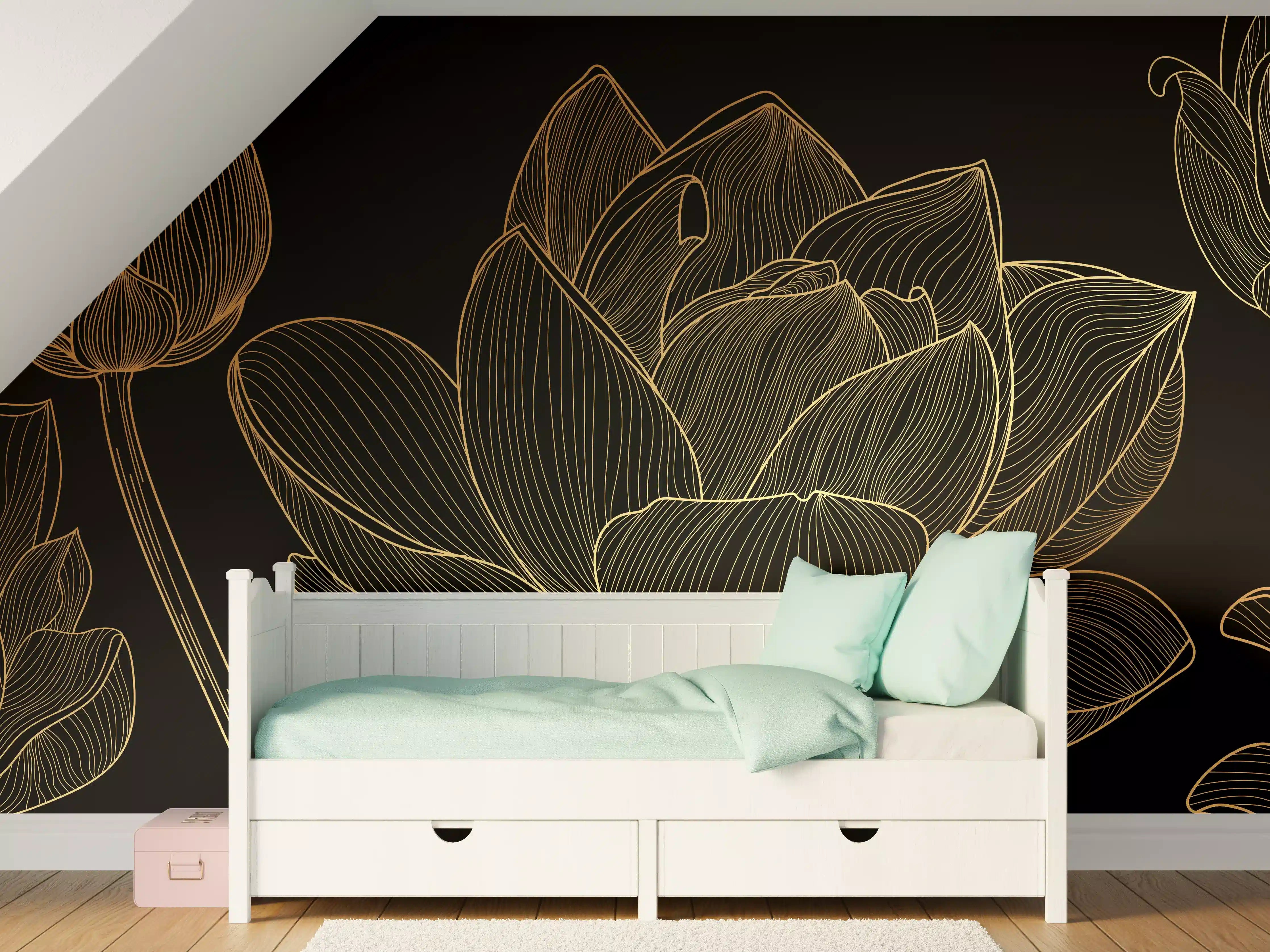 Kinderzimmer Wandgestaltung - Golden Floral Lineart