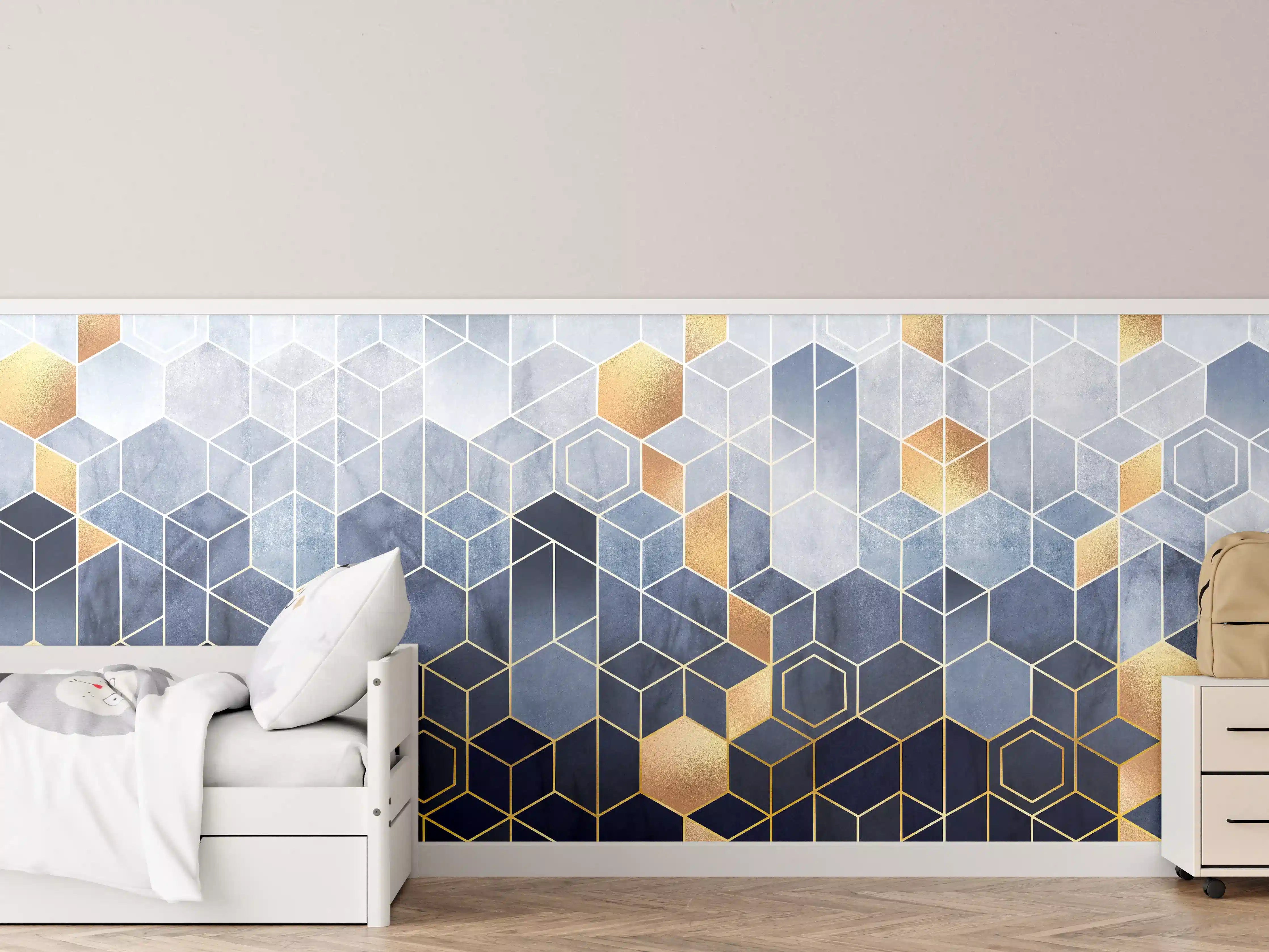 Kinderzimmer Wandgestaltung - Goldene Akzente auf geometrischem Hintergrund