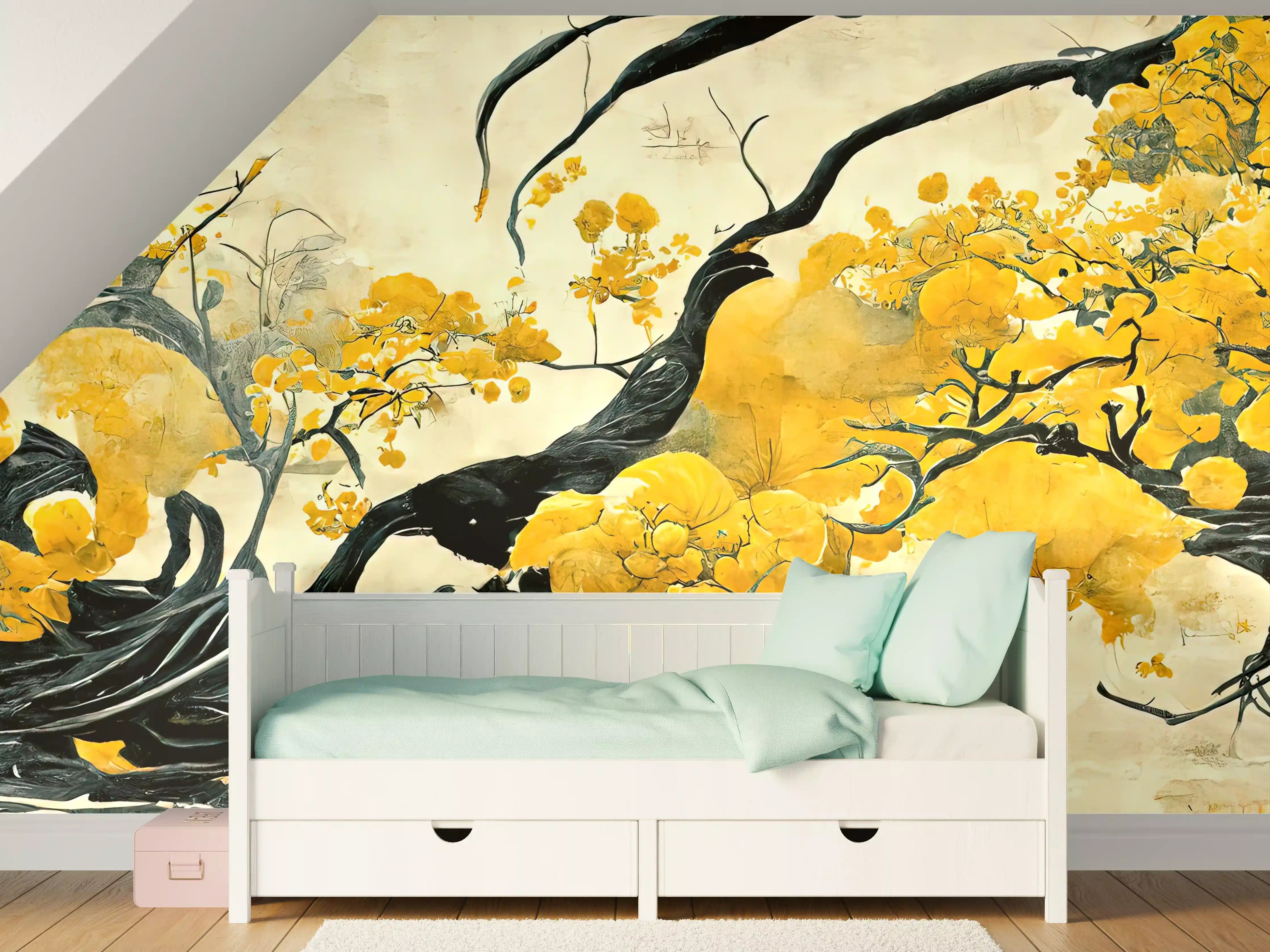 Kinderzimmer Wandgestaltung - Goldene Baumkrone im asiatischen Stil