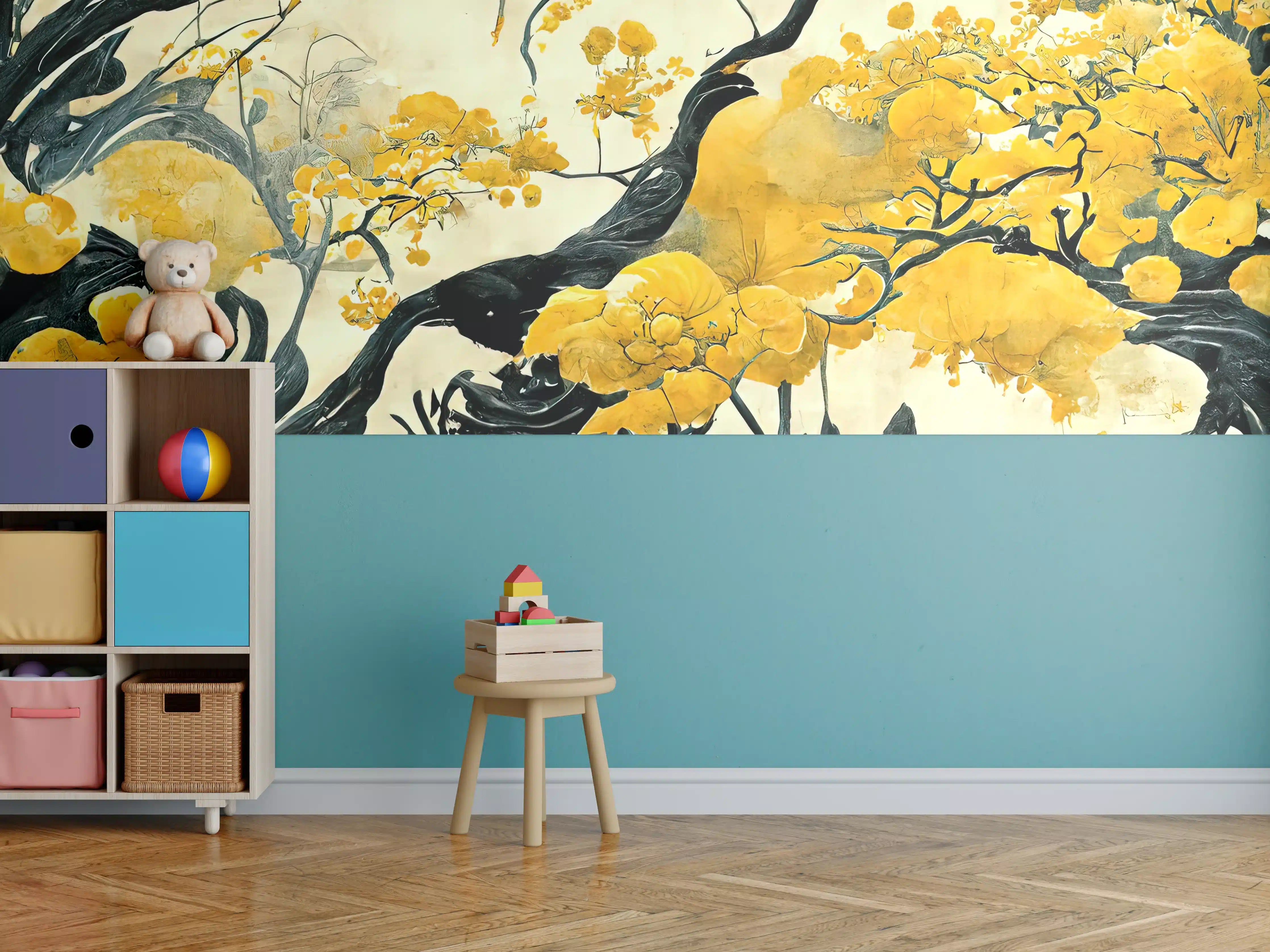 Kinderzimmer Wandgestaltung - Goldene Baumkrone im asiatischen Stil