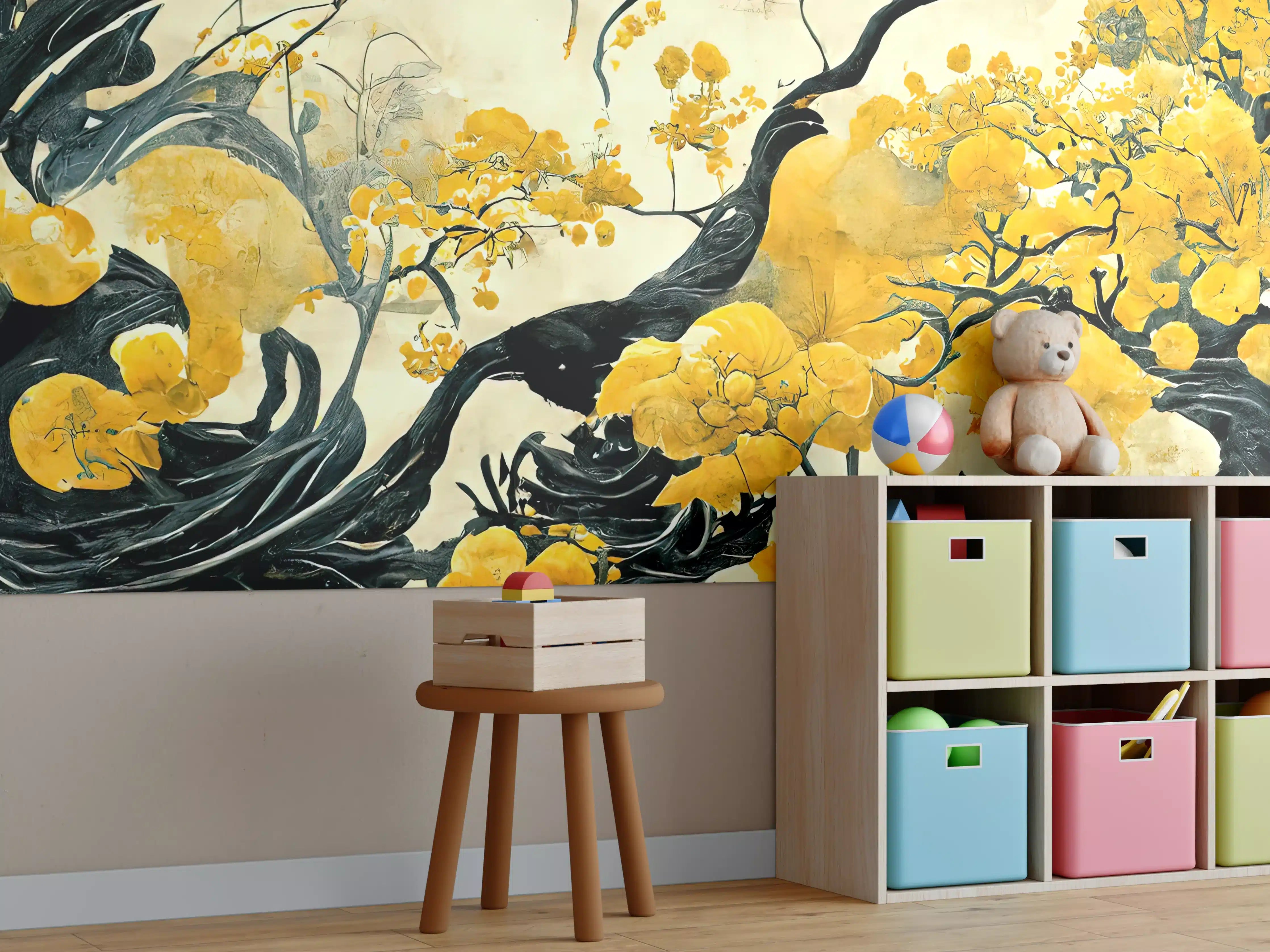 Kinderzimmer Wandgestaltung - Goldene Baumkrone im asiatischen Stil