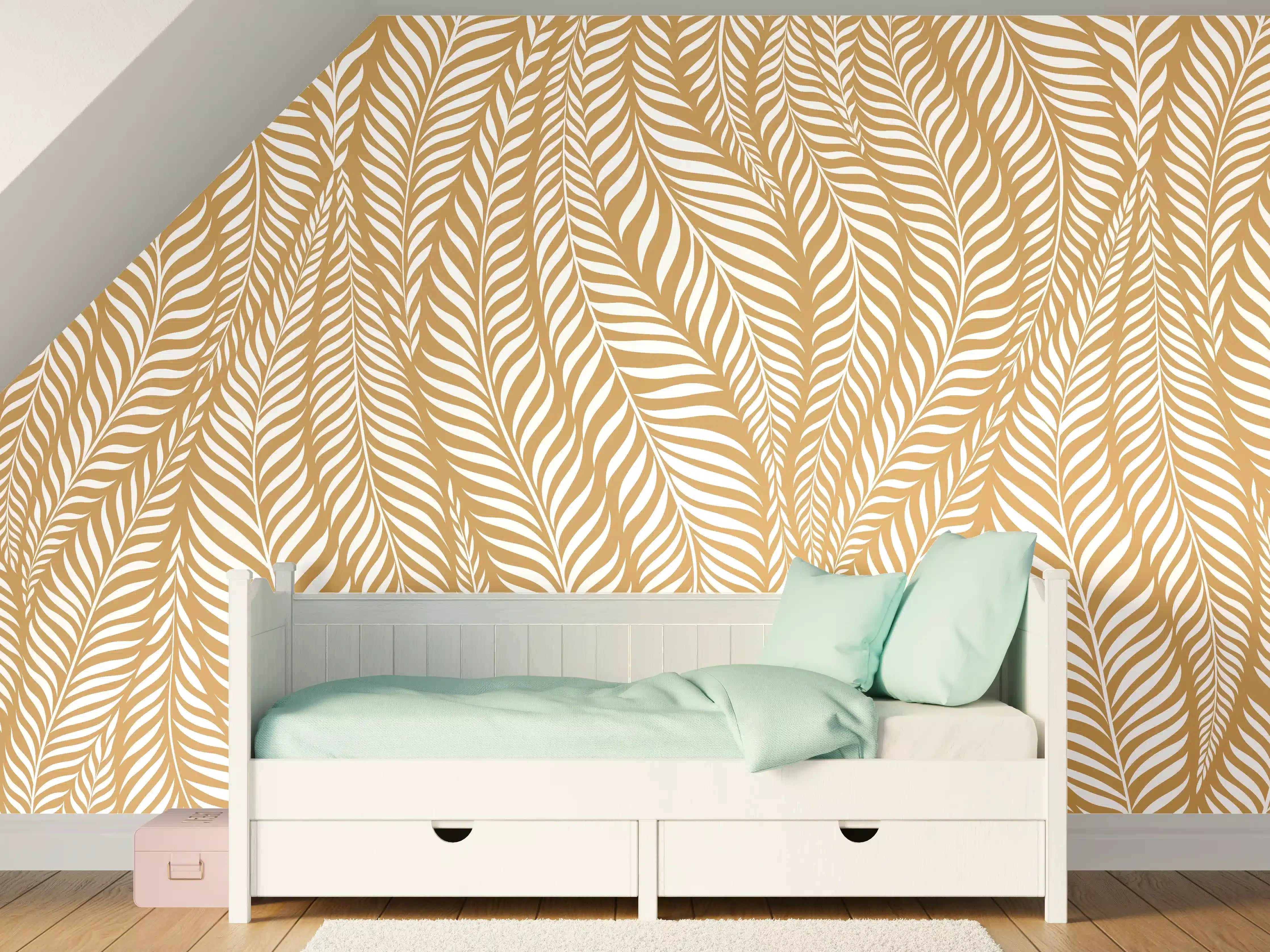 Kinderzimmer Wandgestaltung - Goldene Blätter-Muster