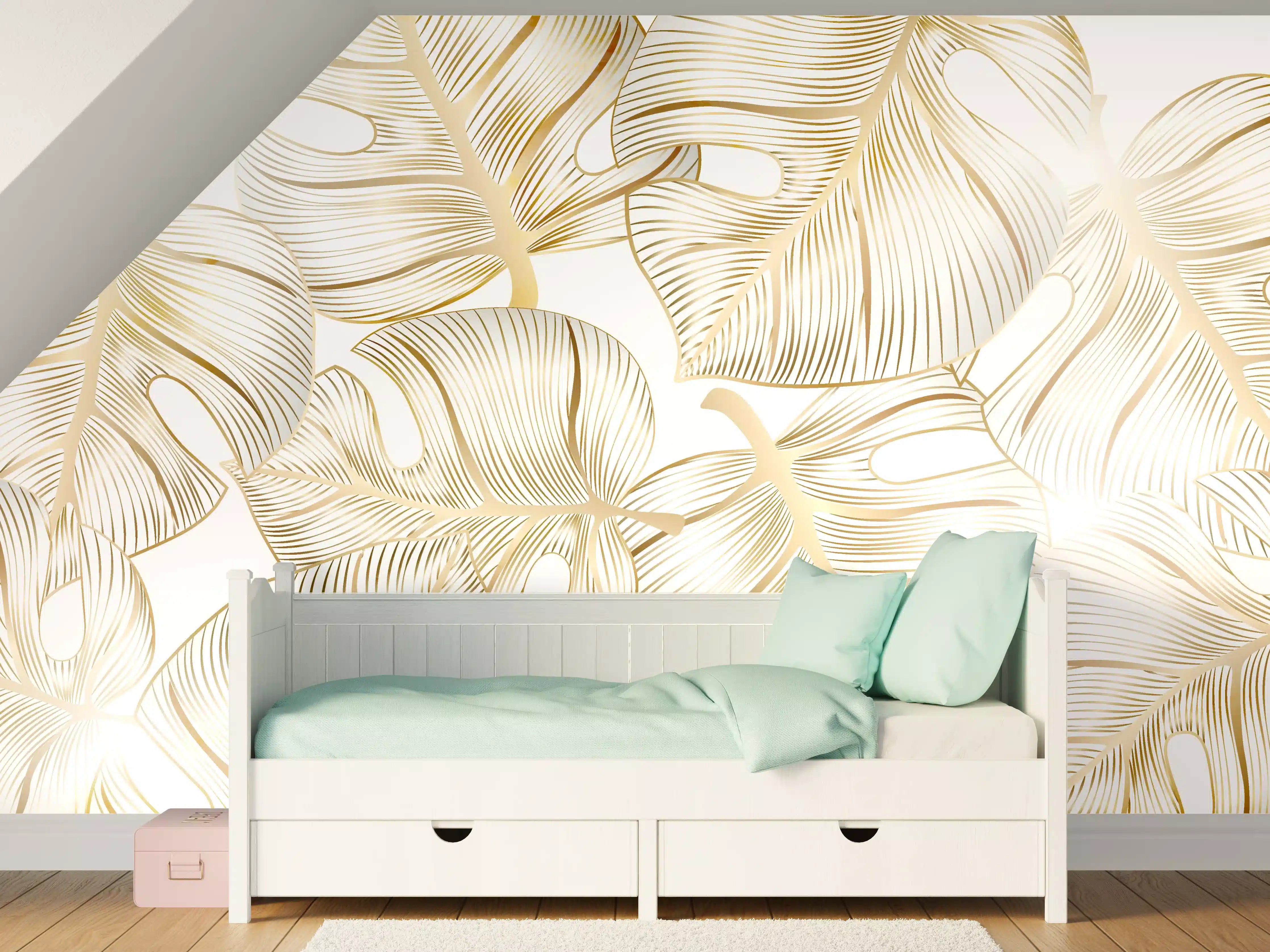 Kinderzimmer Wandgestaltung - Goldene Blattadern Struktur