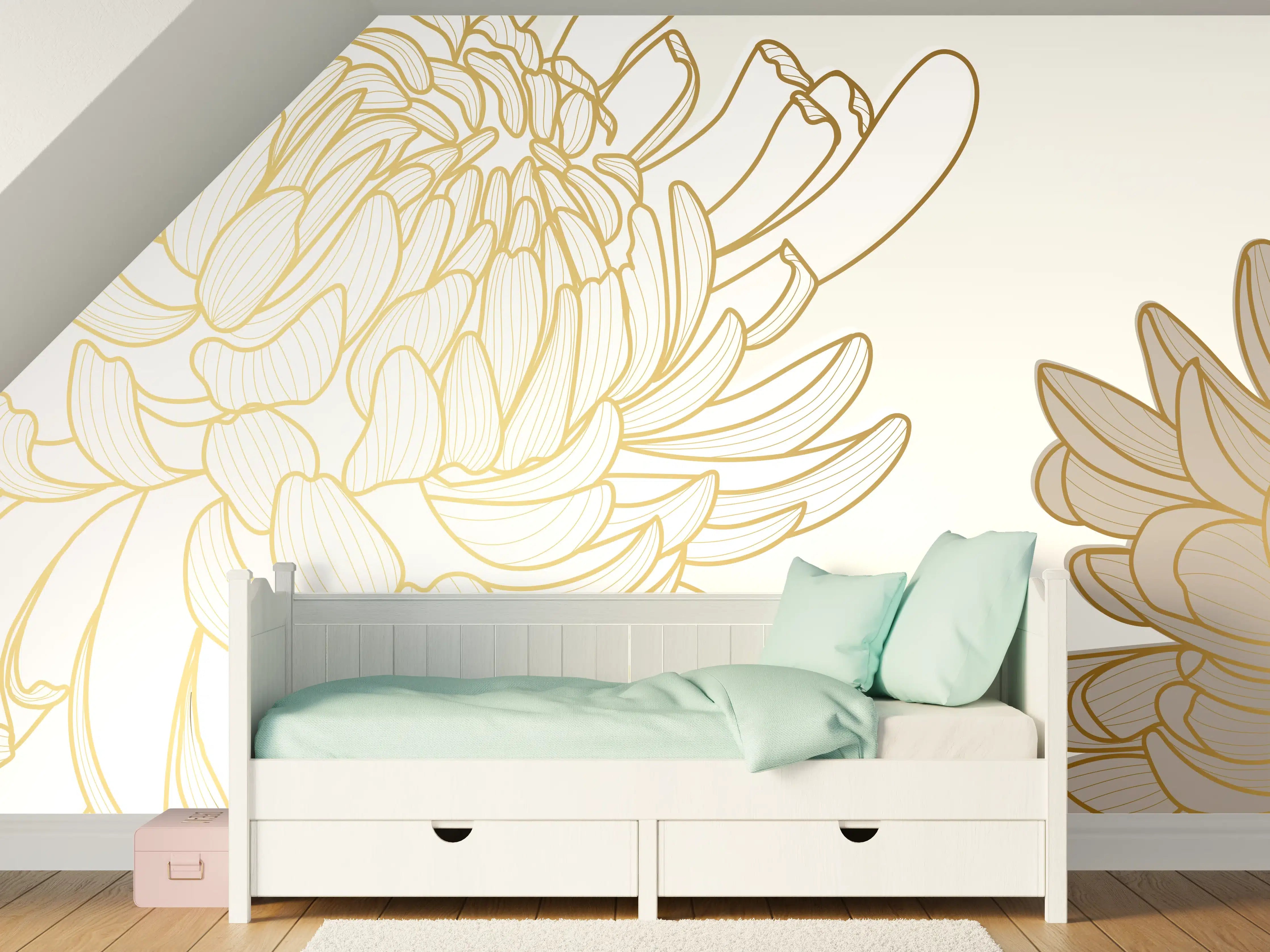 Kinderzimmer Wandgestaltung - Goldene Blüten Illustration