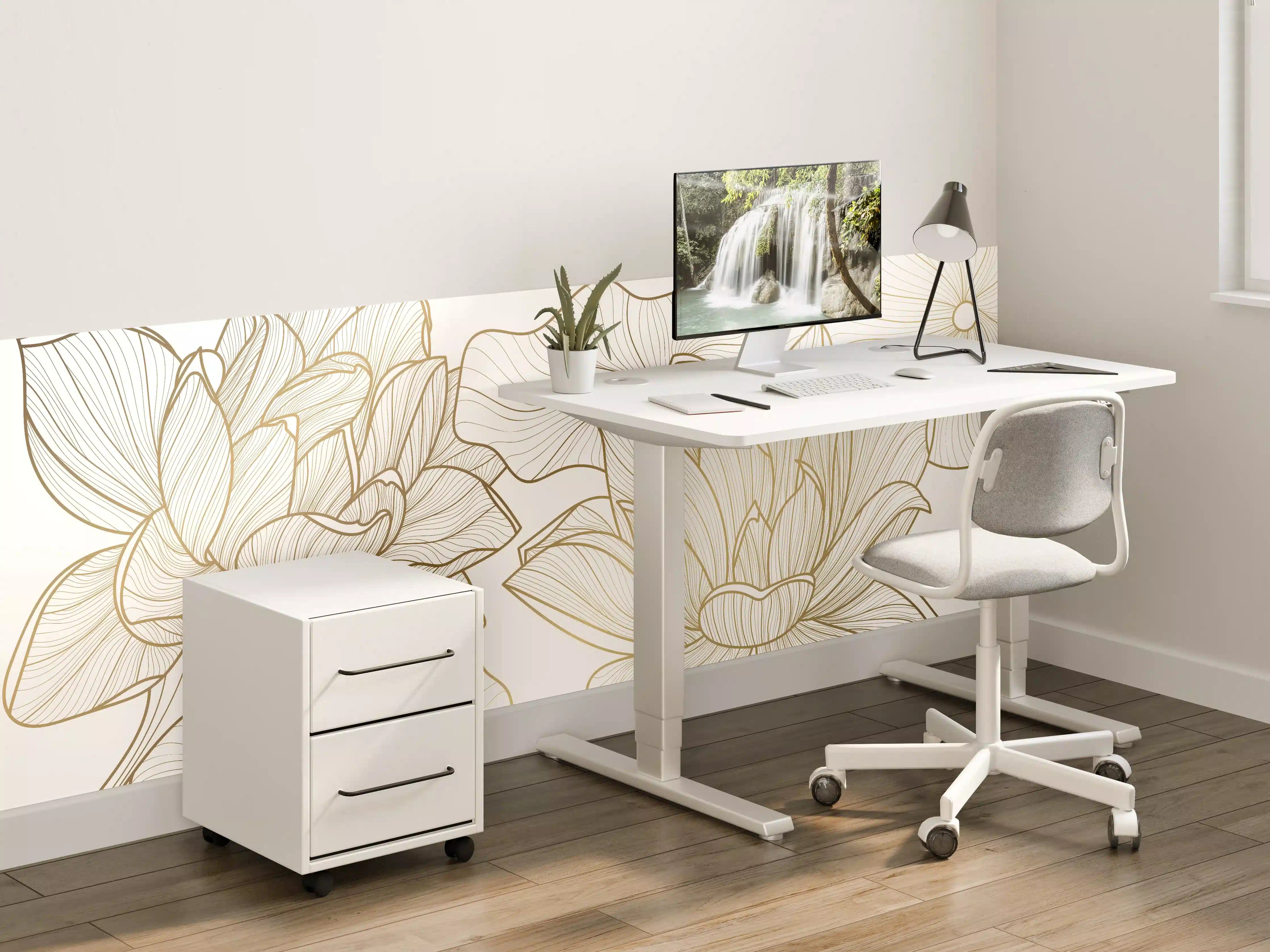 Kinderzimmer Wandgestaltung - Goldene Blüten auf cremefarbenem Hintergrund