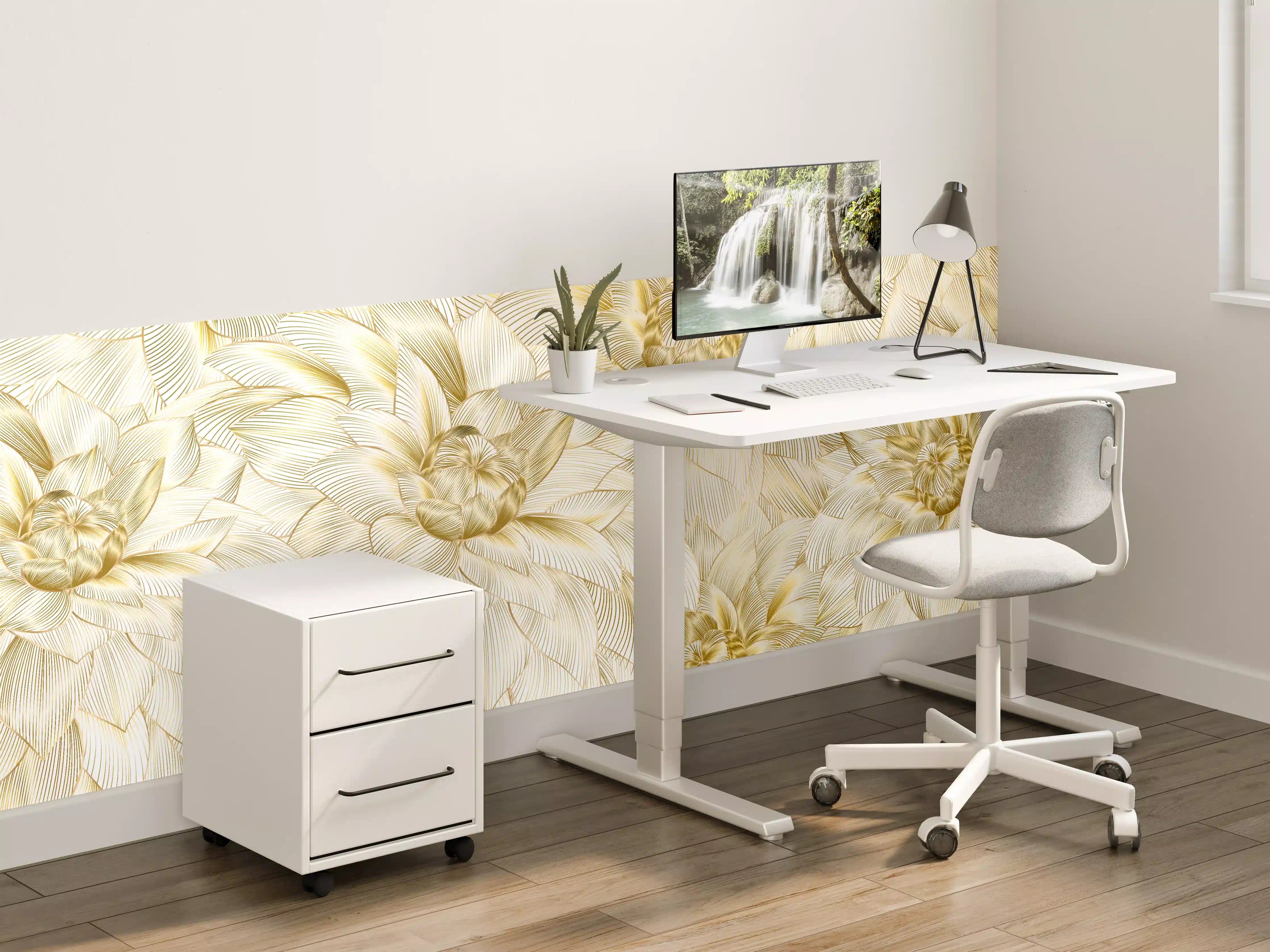 Kinderzimmer Wandgestaltung - Goldene Blumenmuster mit zarten Linien