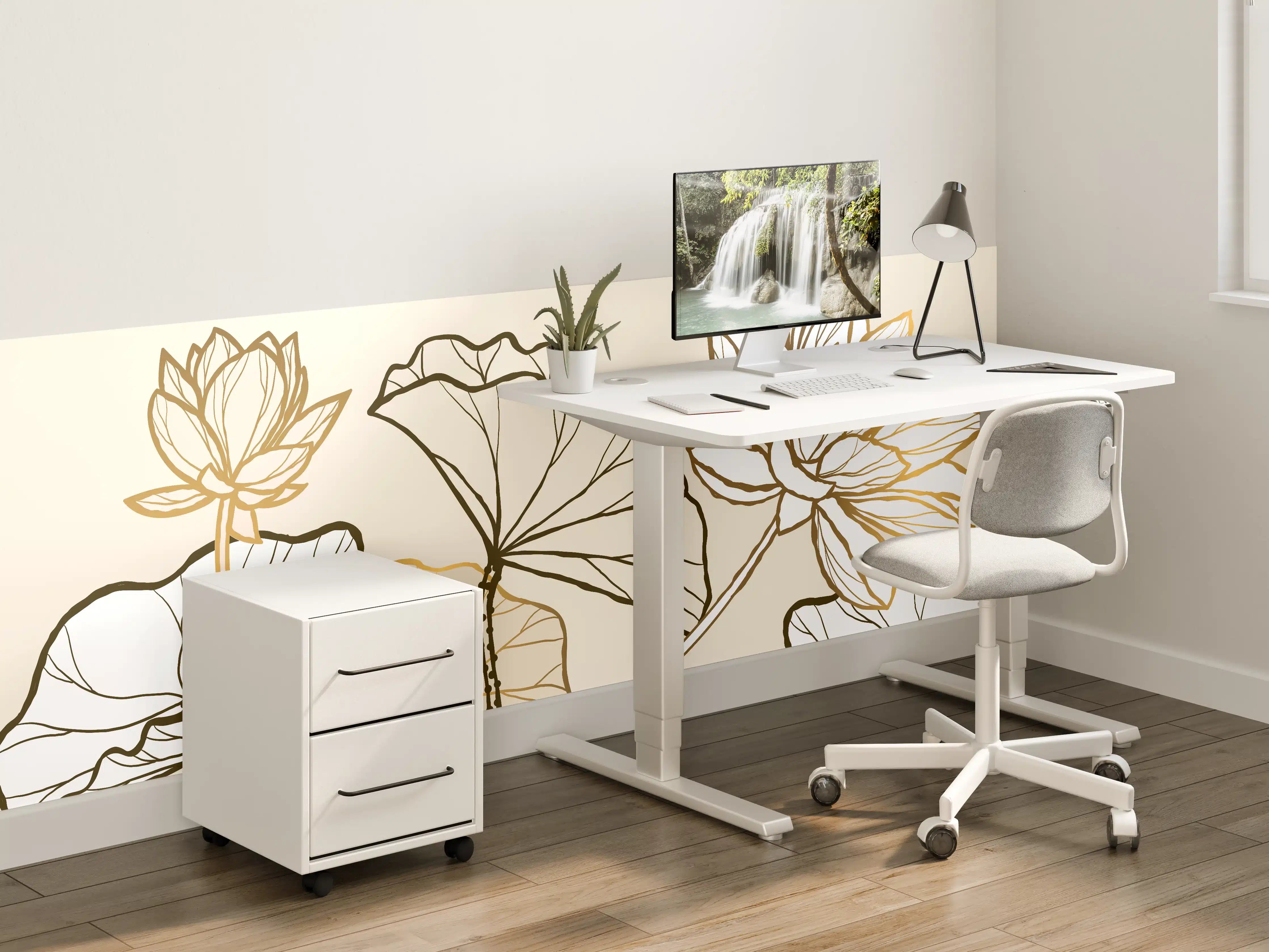 Kinderzimmer Wandgestaltung - Goldene Botanik Lineart Illustration