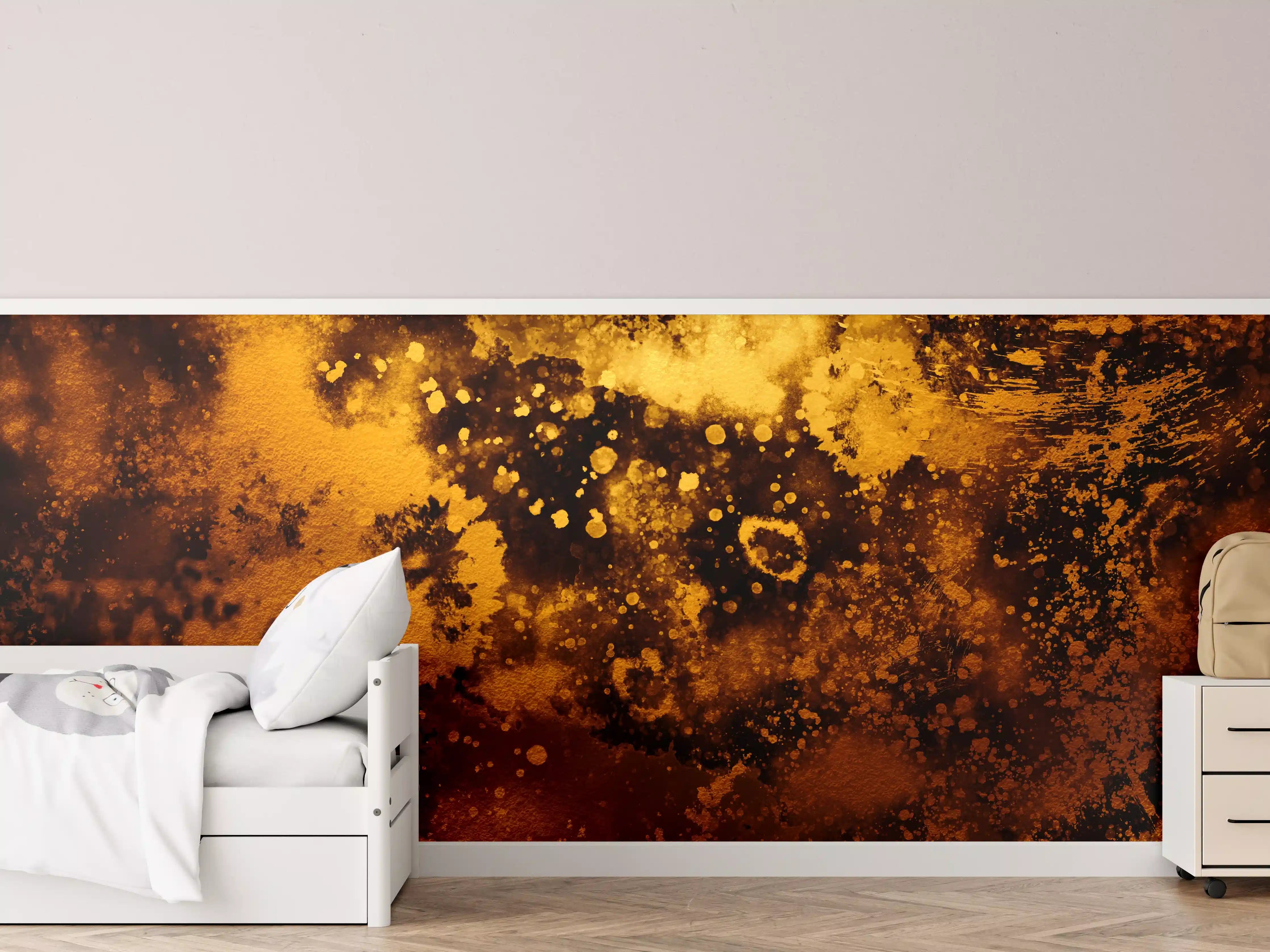 Kinderzimmer Wandgestaltung - Goldene Farbspritzer auf schwarzem Hintergrund